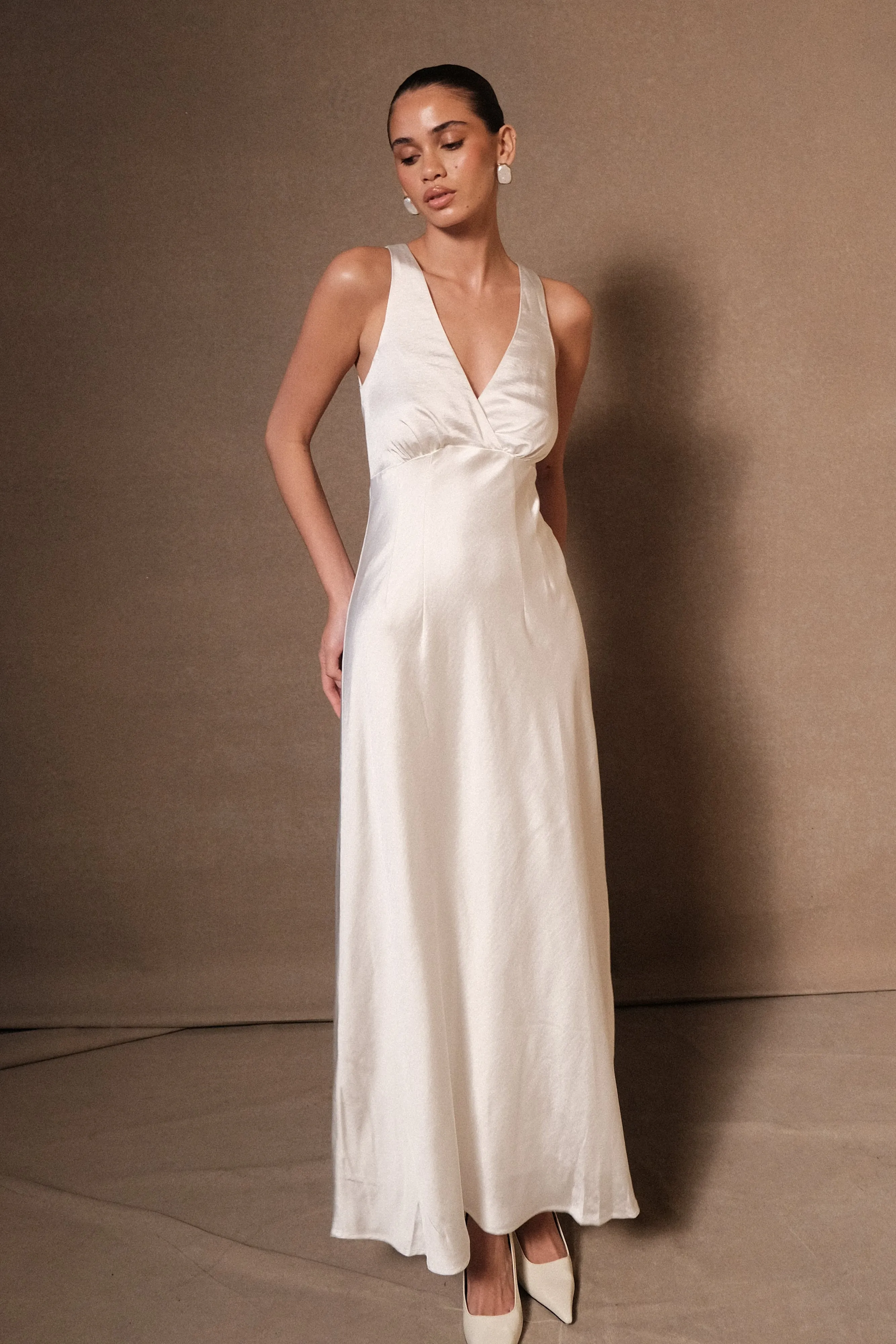 Meghan Satin Maxi Dress - Ivory sold by Meshki