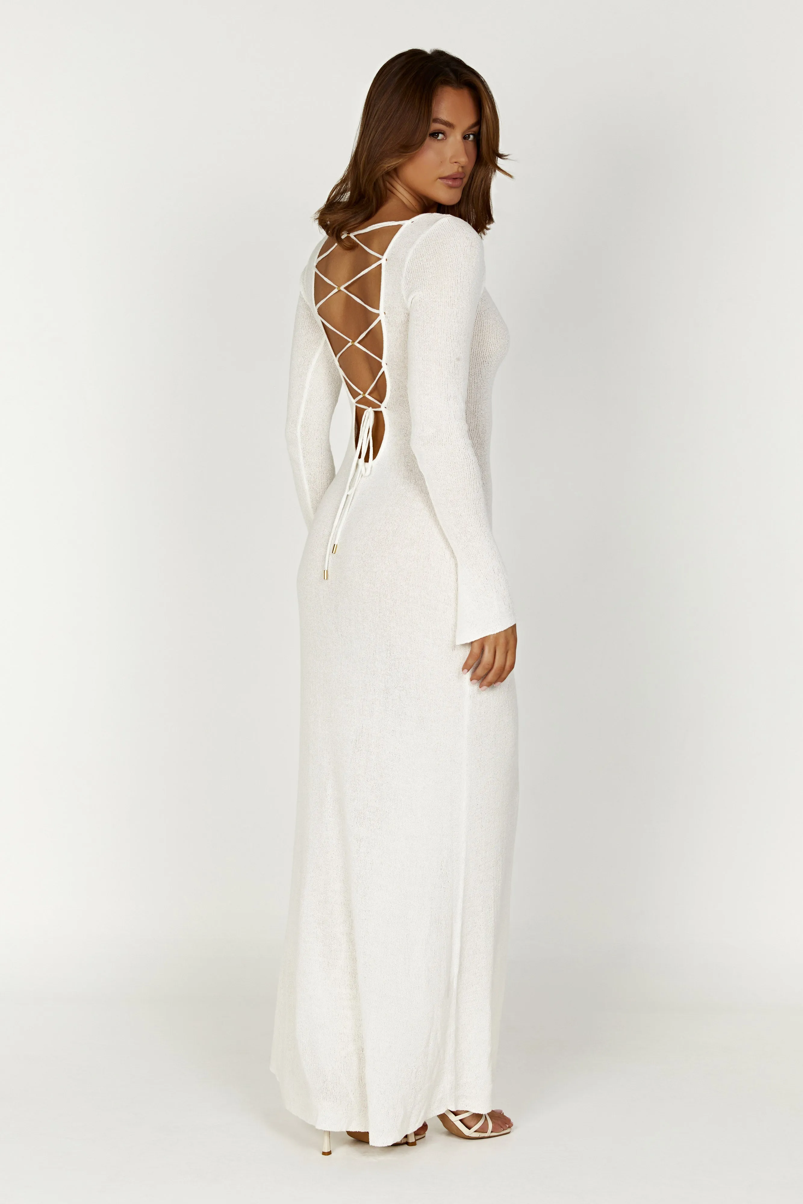 Talia Maxi Open Back Knit Dress - Ivory sold by Meshki
