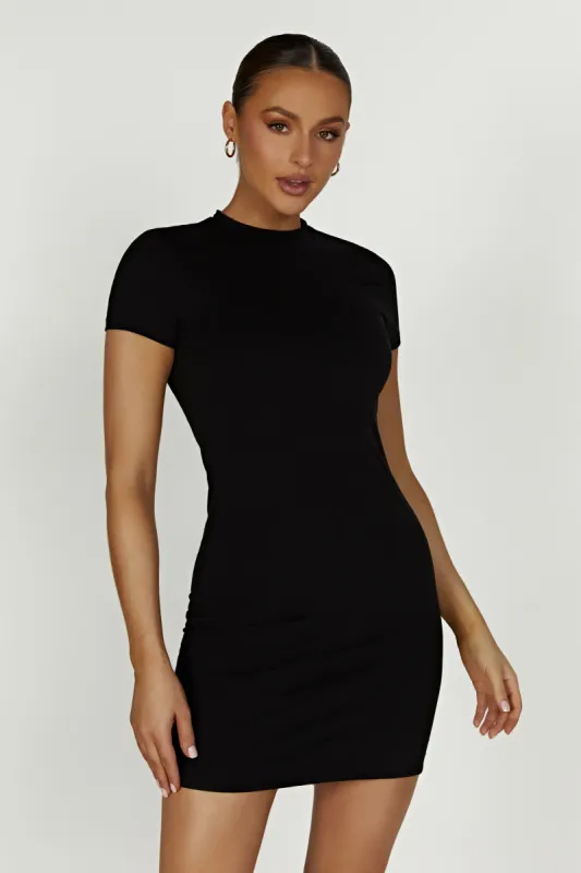 Halston Short Sleeve Mini Dress - Black made by Meshki