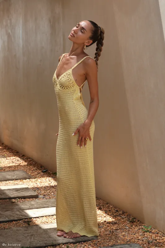 Monica Crochet Knit Maxi Dress - Butter sold by Meshki