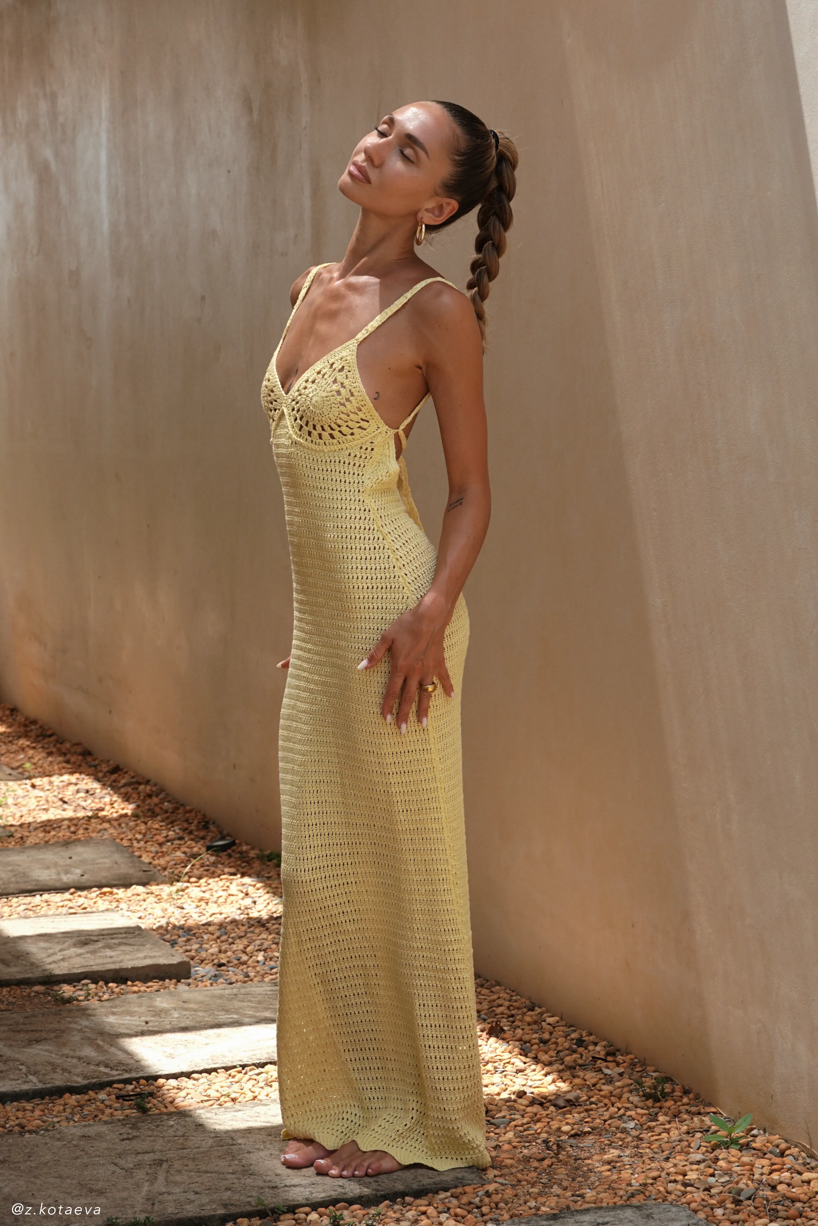 Monica Crochet Knit Maxi Dress - Butter sold by Meshki