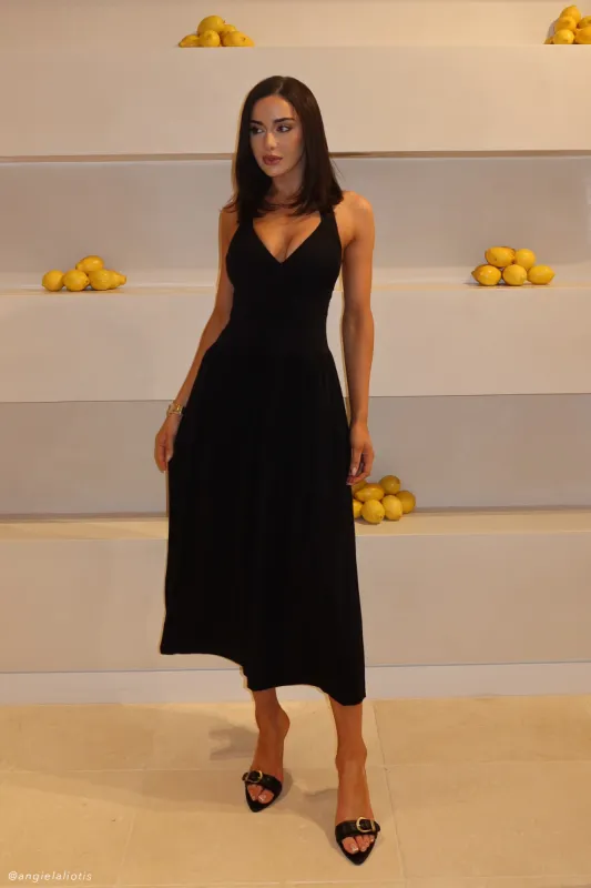 Harriette Halter Midi Dress - Black sold by Meshki