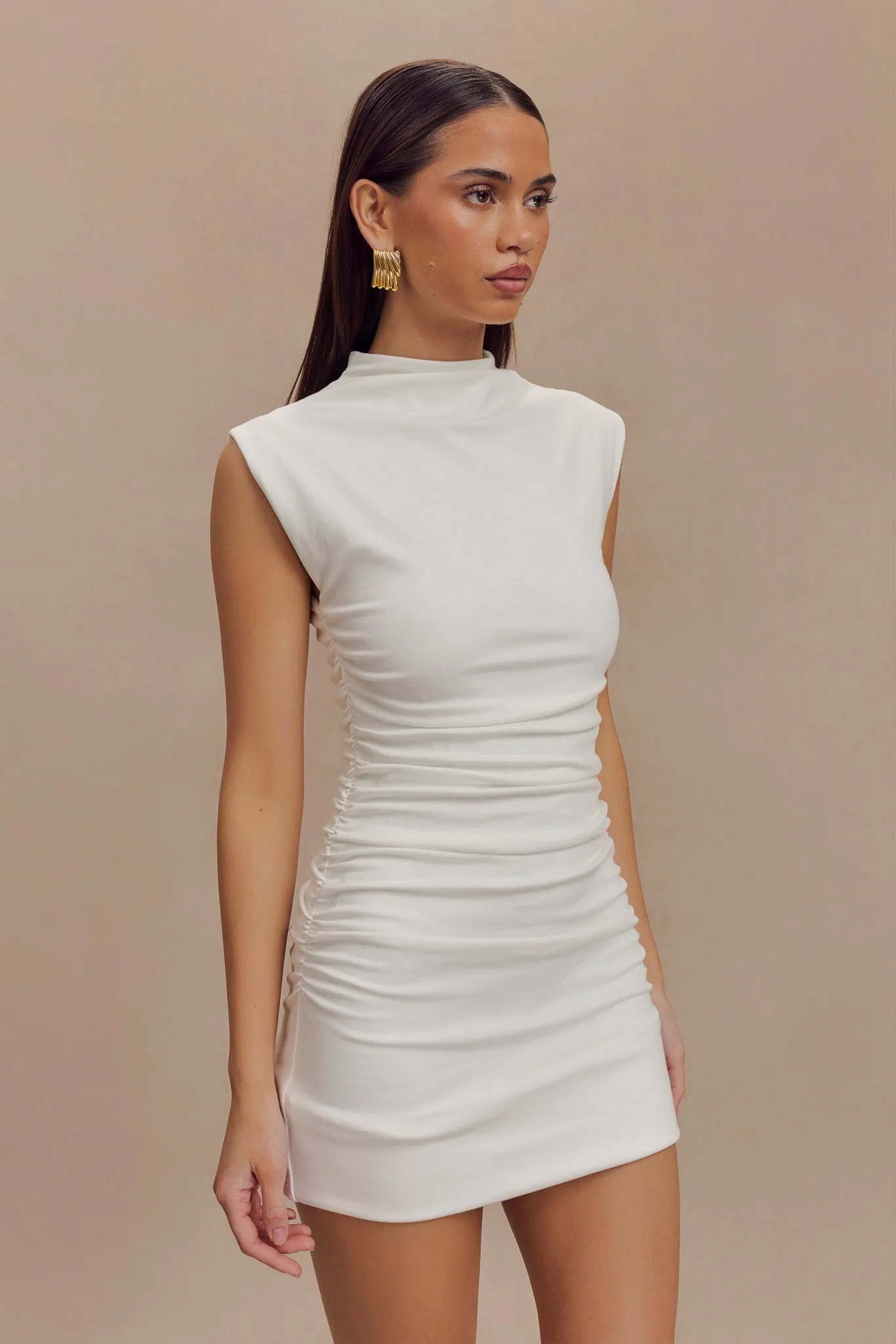 Elliot High Neck Sleeveless Mini Dress - White sold by Meshki product image thumbnail 5