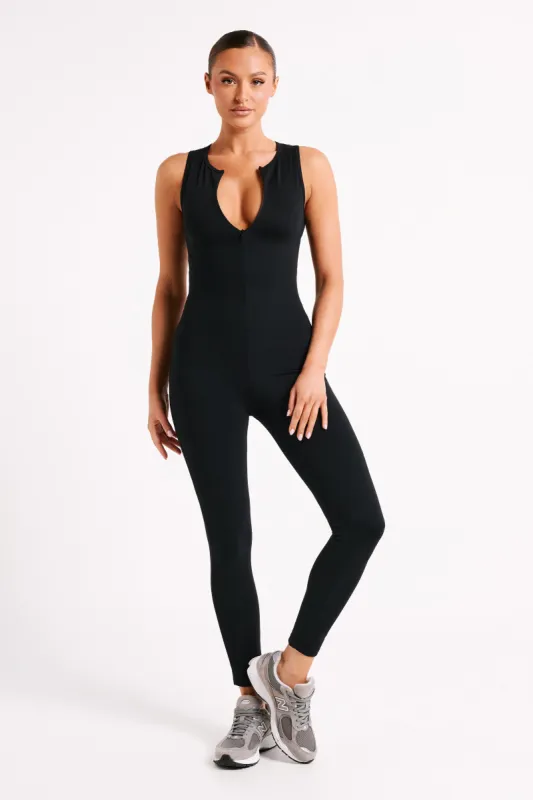 Malone Sleeveless Jumpsuit - Black sold by Meshki