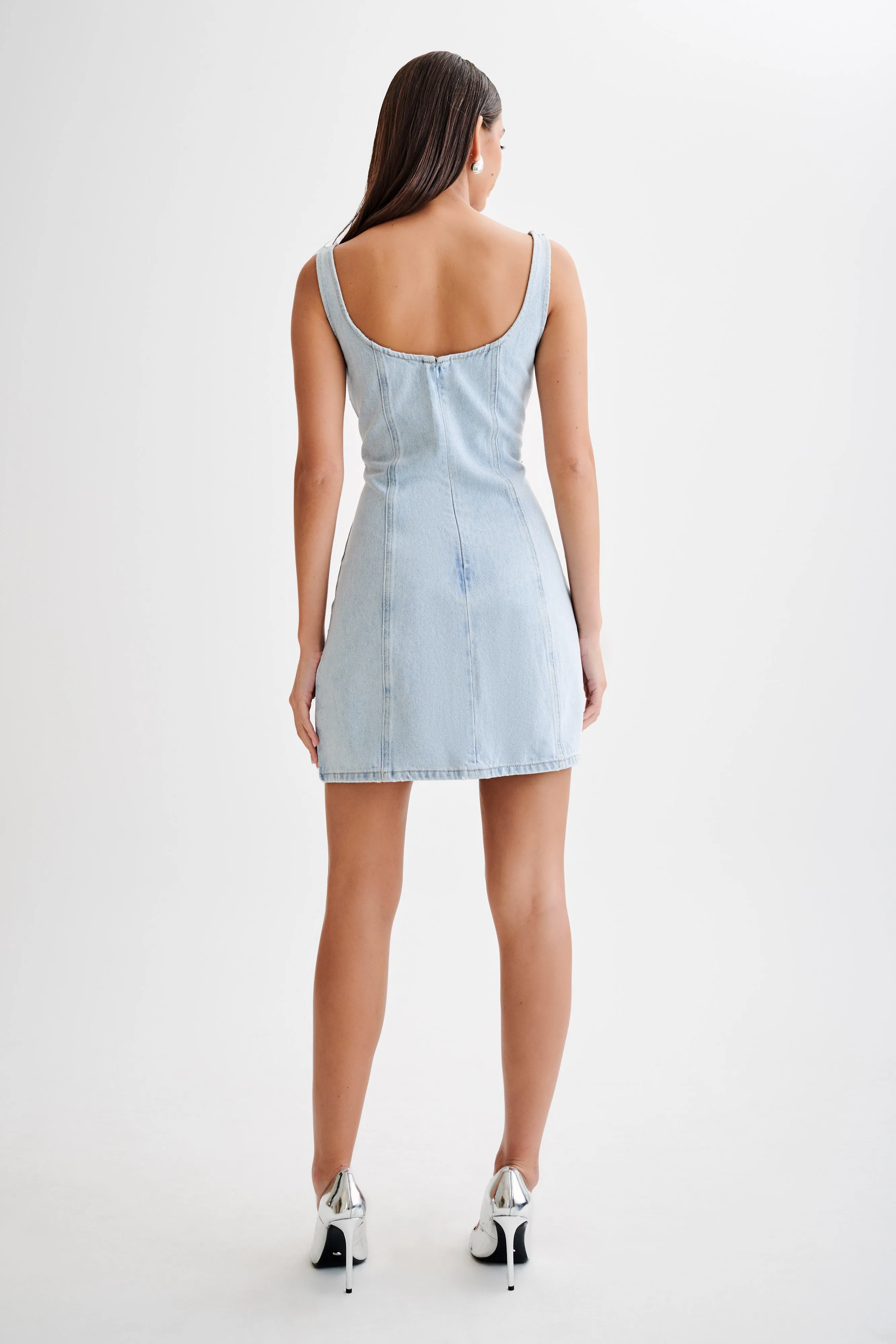 Rue Embellished Denim Mini Dress - Light Blue sold by Meshki product image thumbnail 5