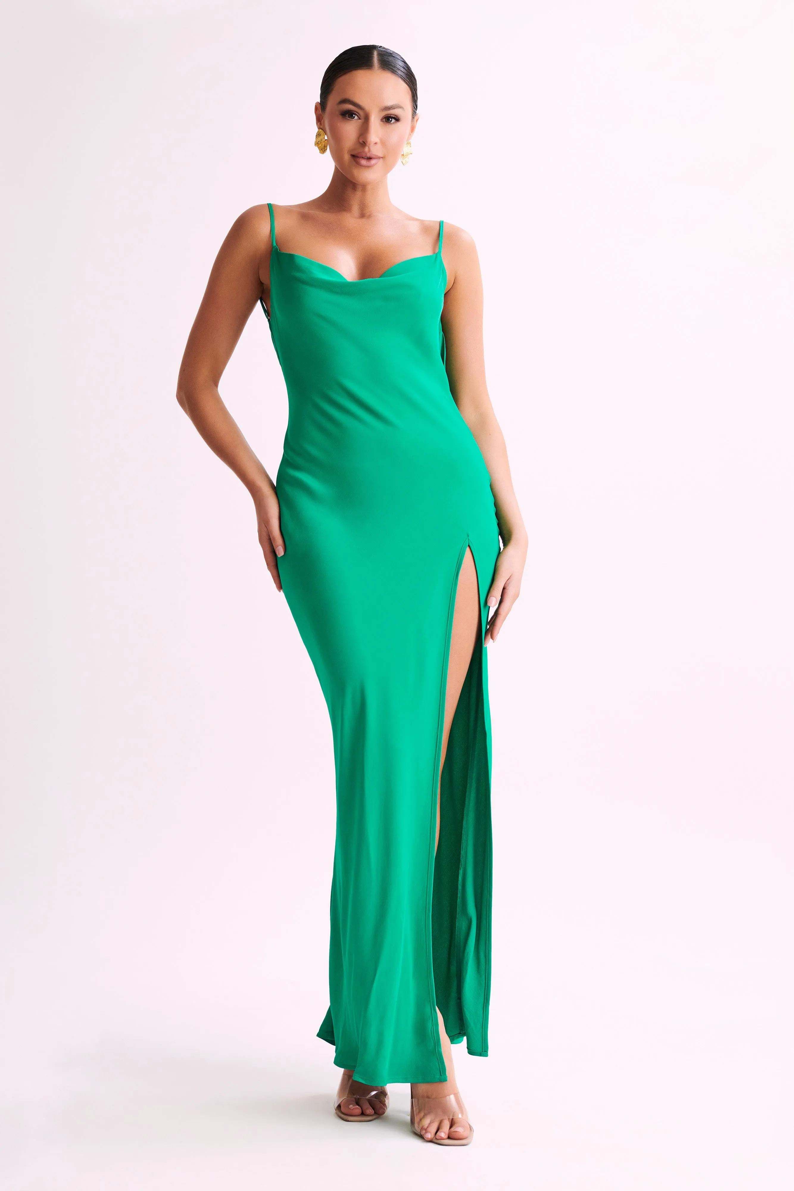 Jade Cowl Neck Backless Maxi Dress - Green sold by Meshki product image thumbnail 5