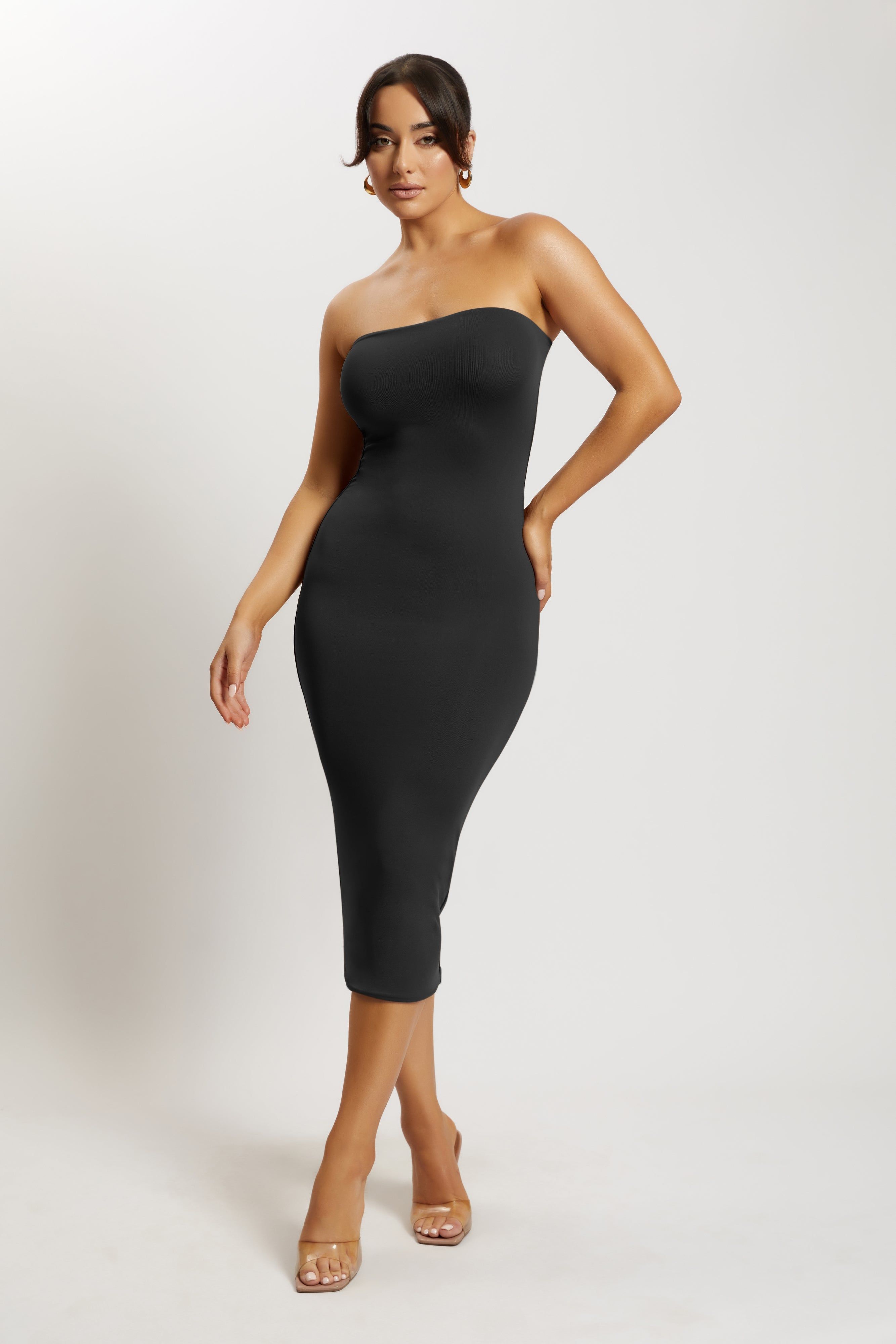 Cassidy Strapless Midi Dress - Black sold by Meshki