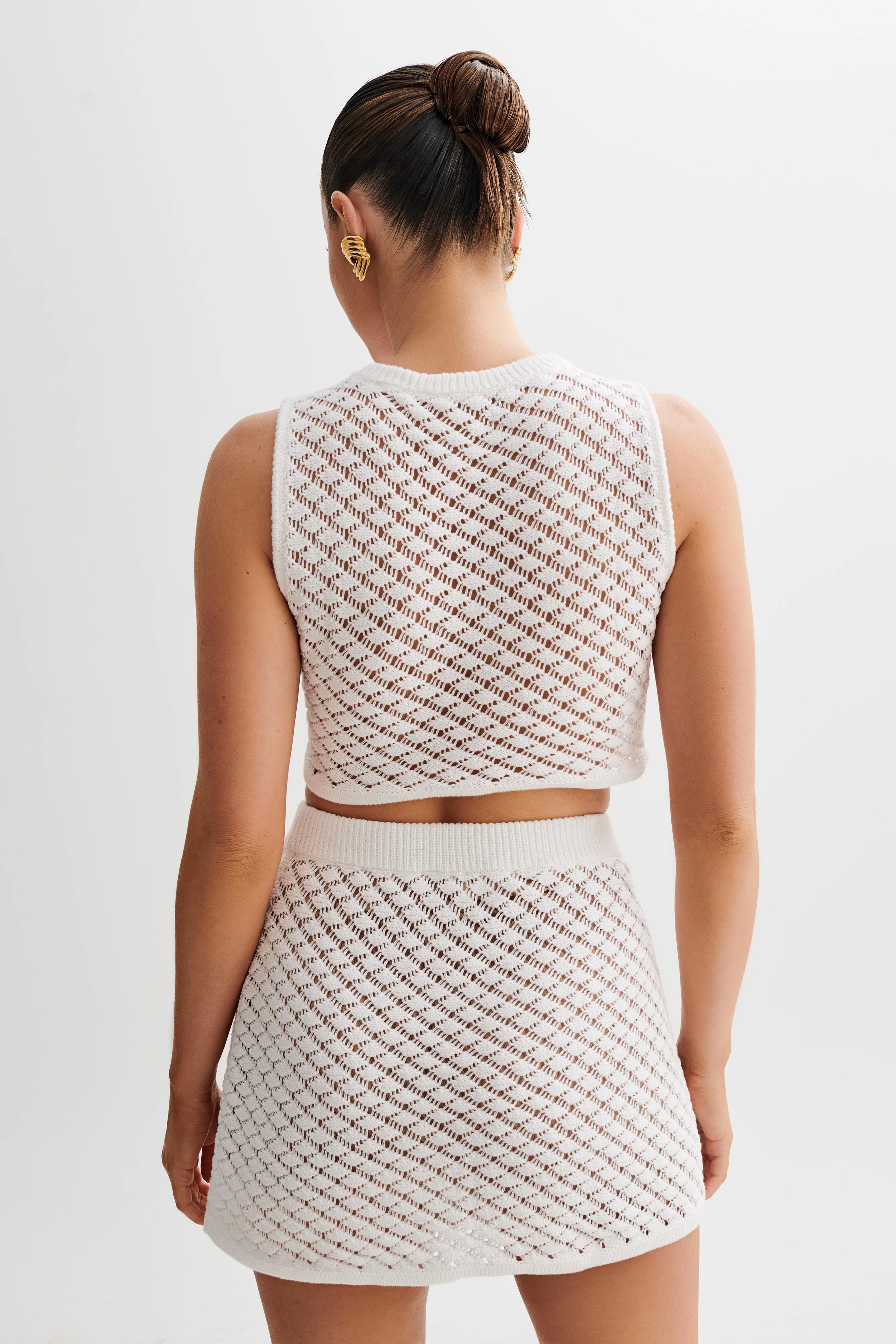 Lorenza Crochet Button Down Crop Top - Ivory sold by Meshki product image thumbnail 5