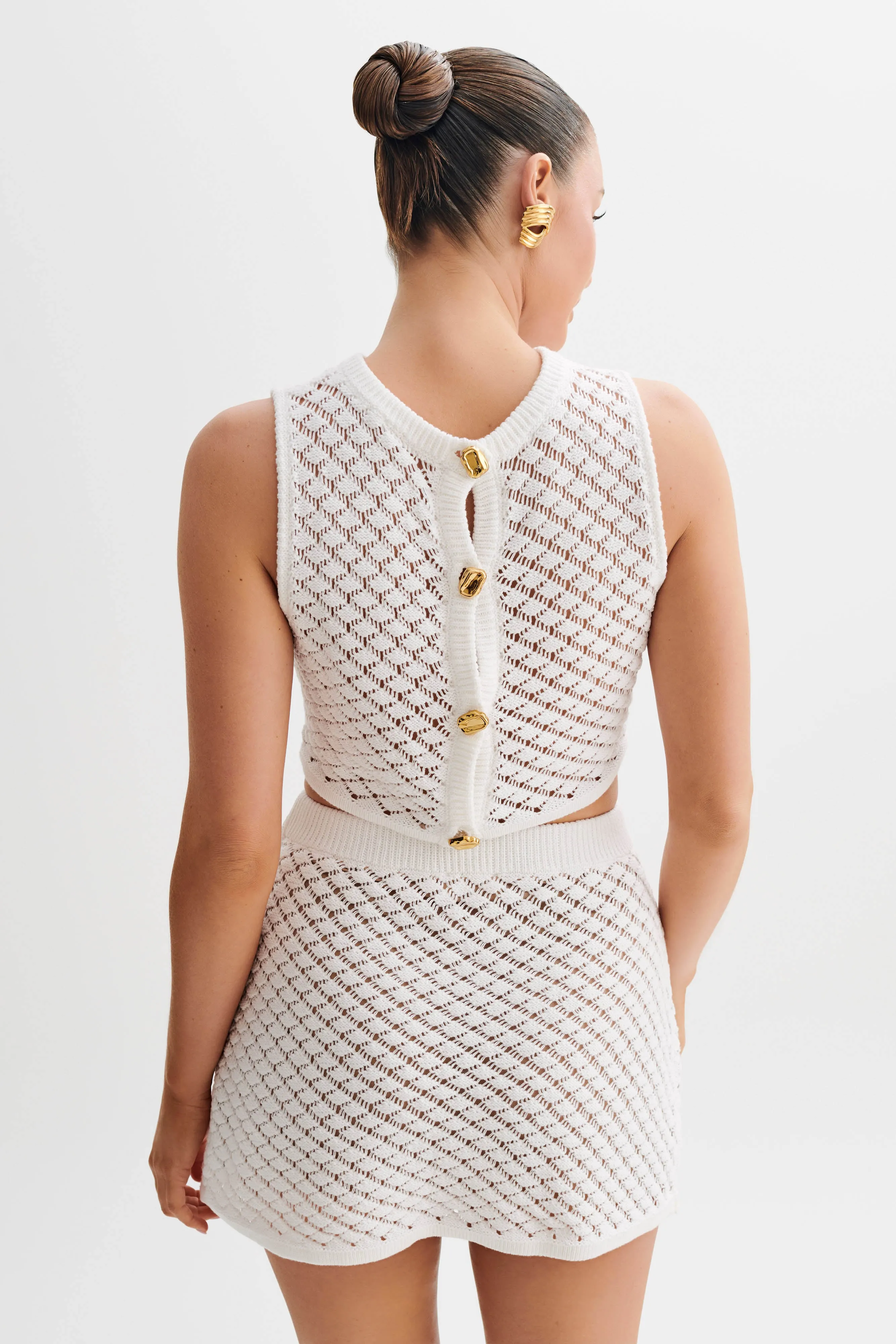 Lorenza Crochet Button Down Crop Top - Ivory sold by Meshki product image thumbnail 3