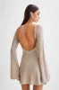 Zahra Open Back Mini Sequin Knit Dress - Taupe sold by Meshki