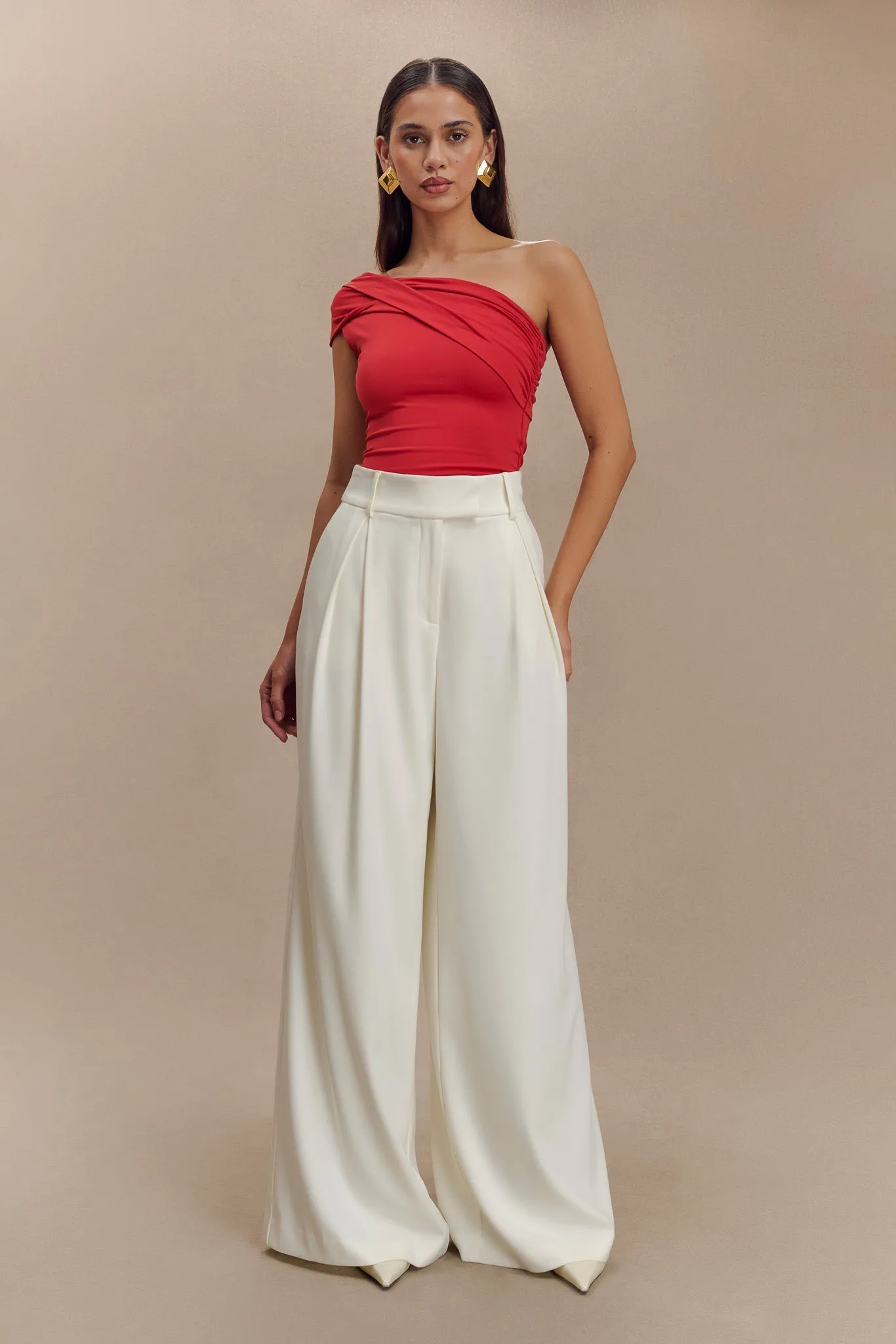 Jacqueline Pleated Wide Leg Pants - Ivory sold by Meshki product image thumbnail 3