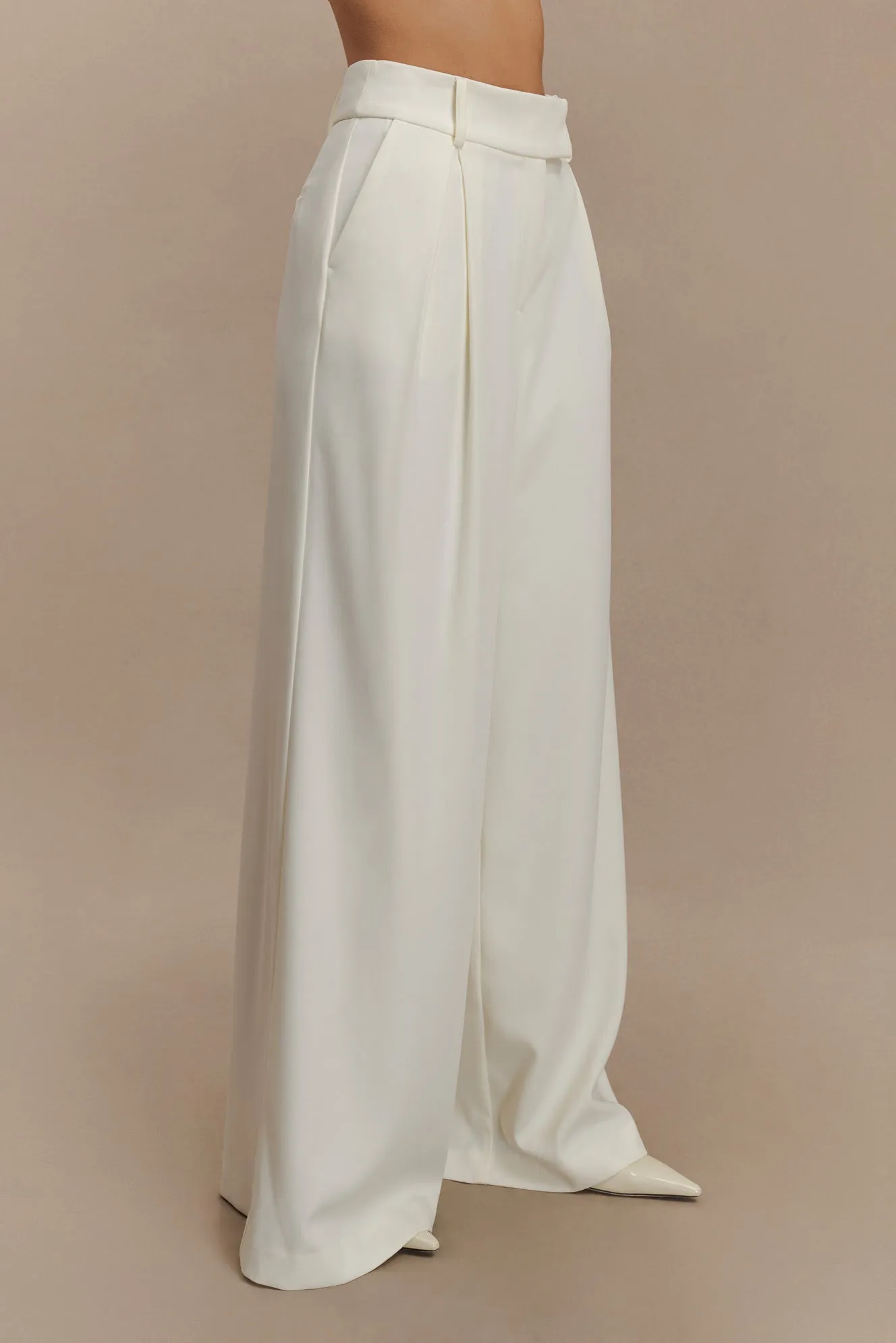 Jacqueline Pleated Wide Leg Pants - Ivory sold by Meshki product image thumbnail 4