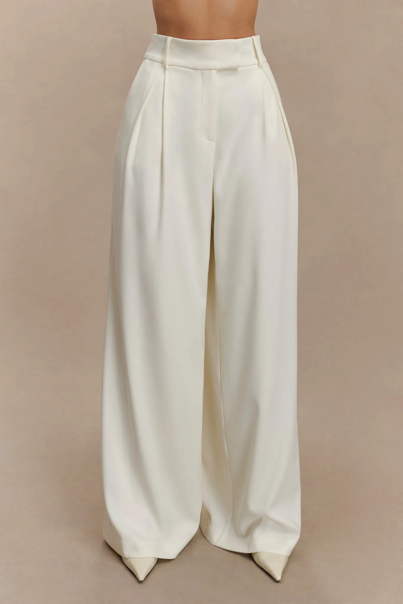Jacqueline Pleated Wide Leg Pants - Ivory sold by Meshki