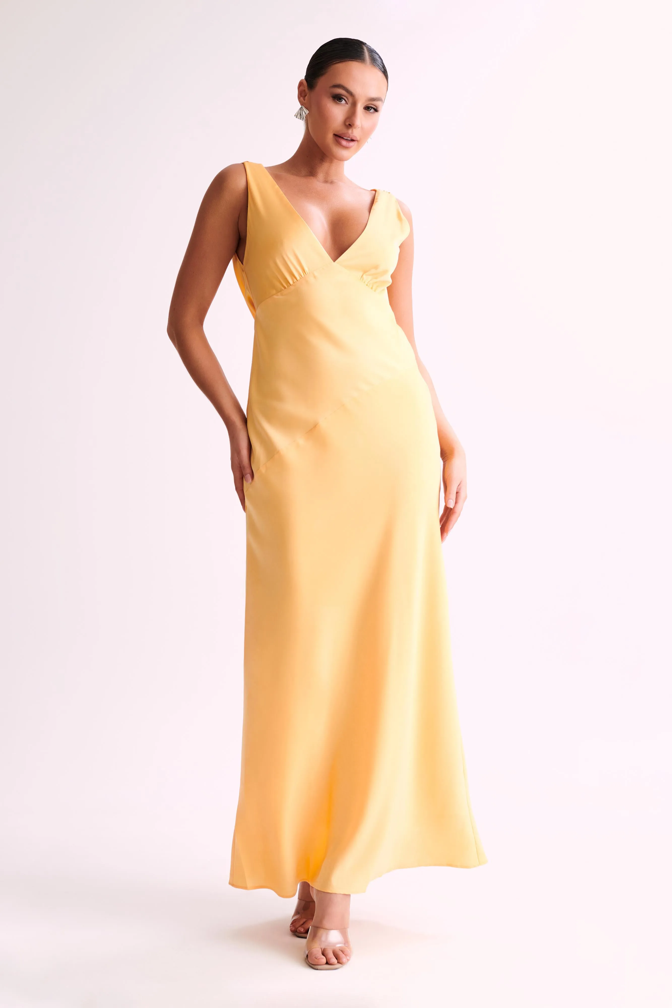 Nadia Maxi Satin Dress With Back Cowl - Lemon sold by Meshki product image thumbnail 5