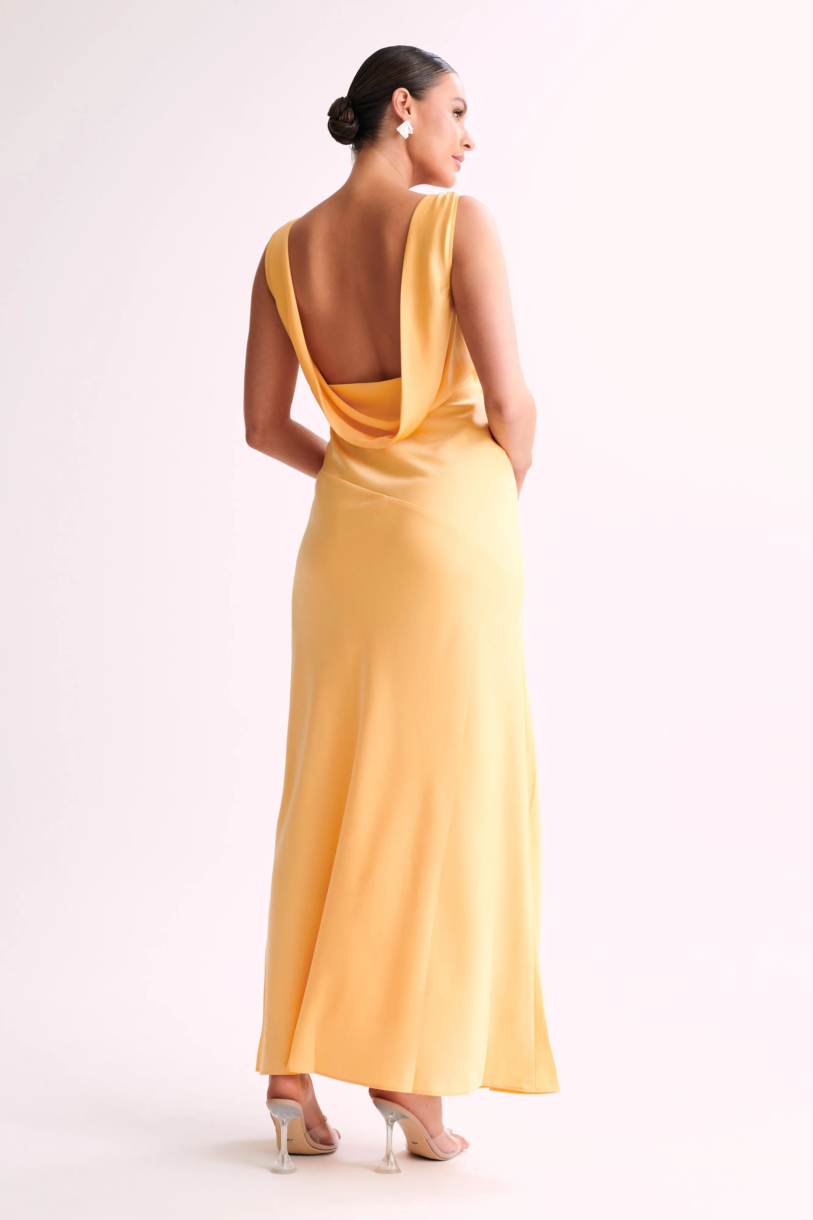 Nadia Maxi Satin Dress With Back Cowl - Lemon sold by Meshki product image thumbnail 4