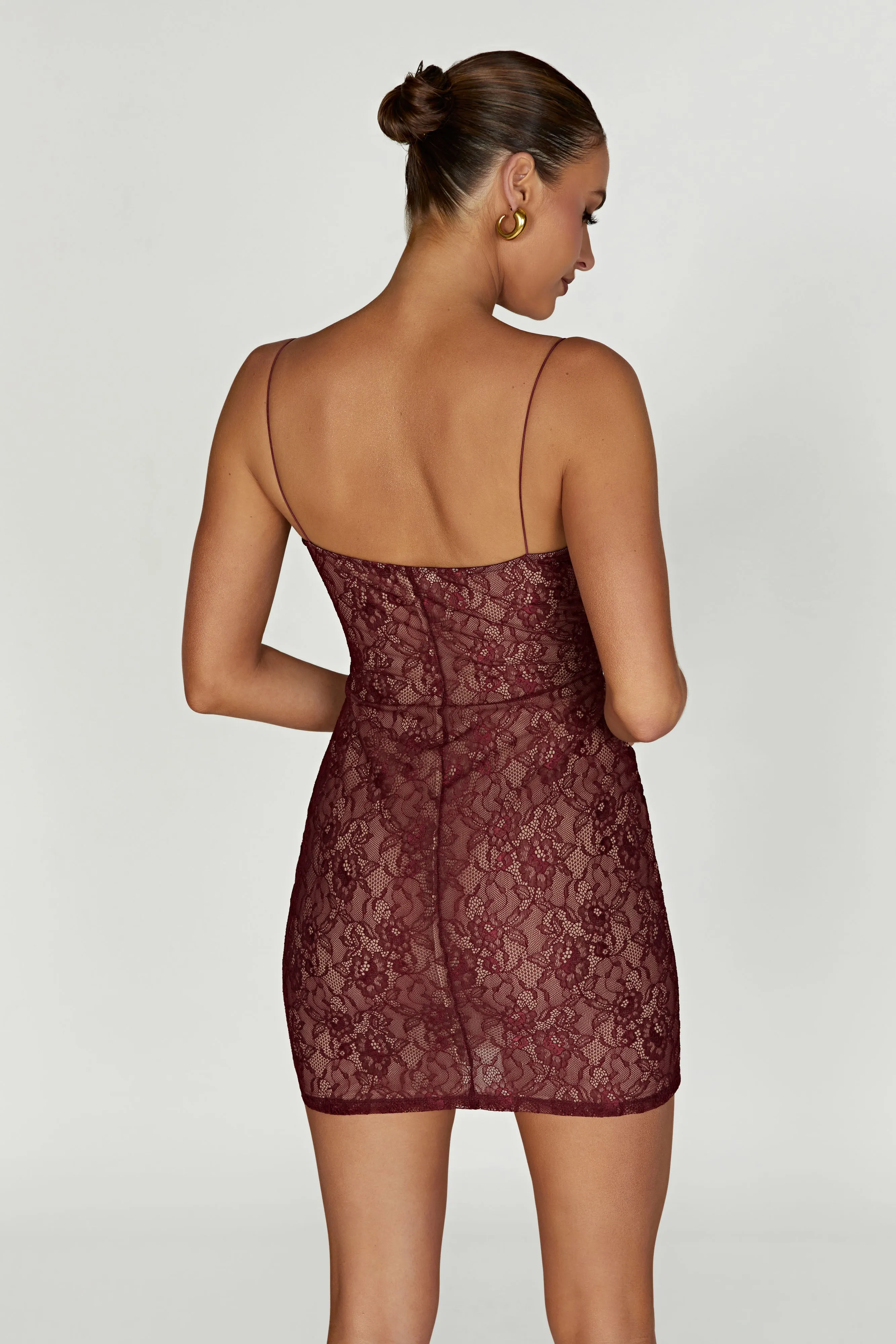 Juliet Lace Mini Dress - Wine sold by Meshki product image thumbnail 3