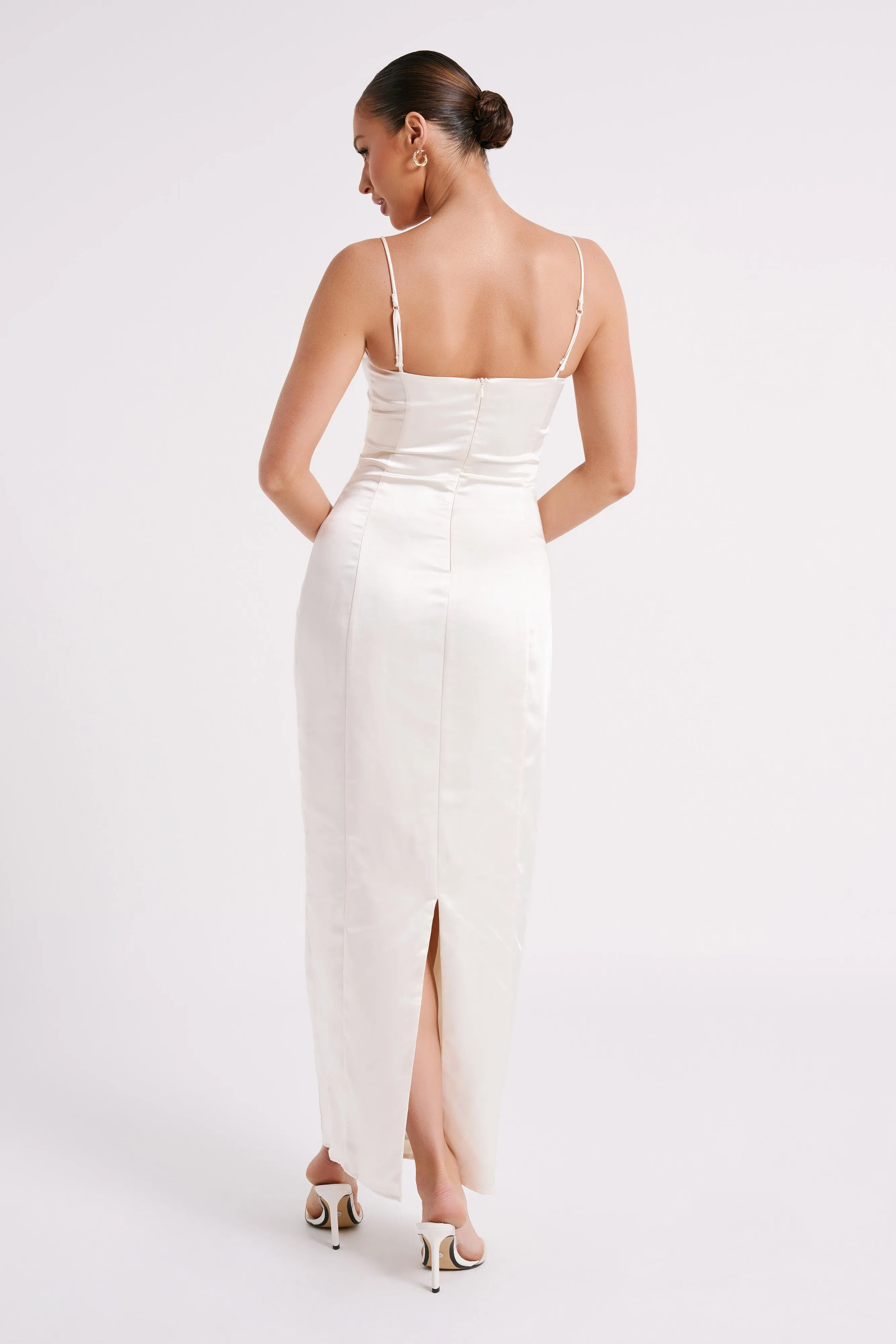 Chrisley Satin Maxi Dress With Split - Ivory sold by Meshki product image thumbnail 3