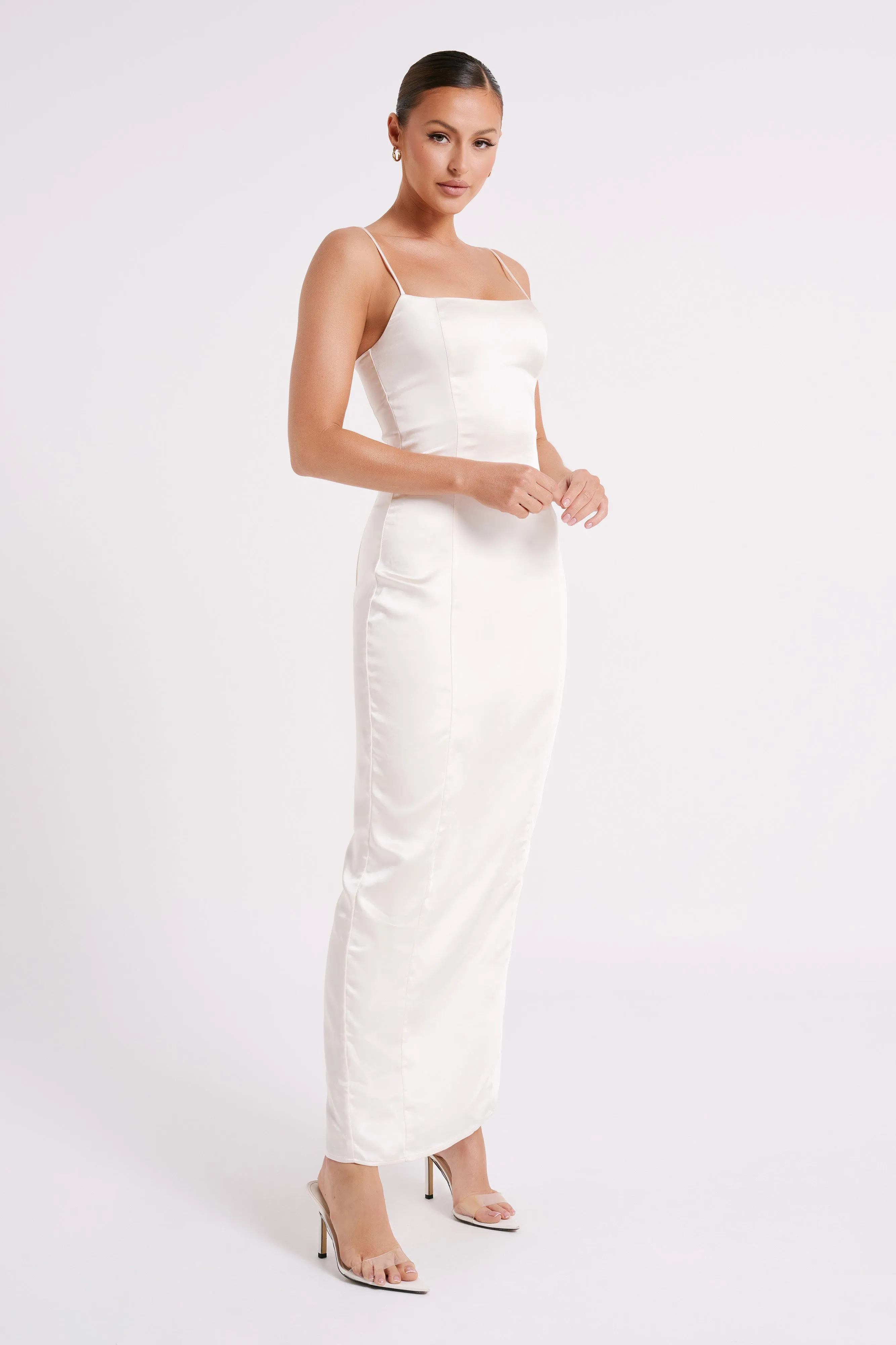 Chrisley Satin Maxi Dress With Split - Ivory sold by Meshki product image thumbnail 4