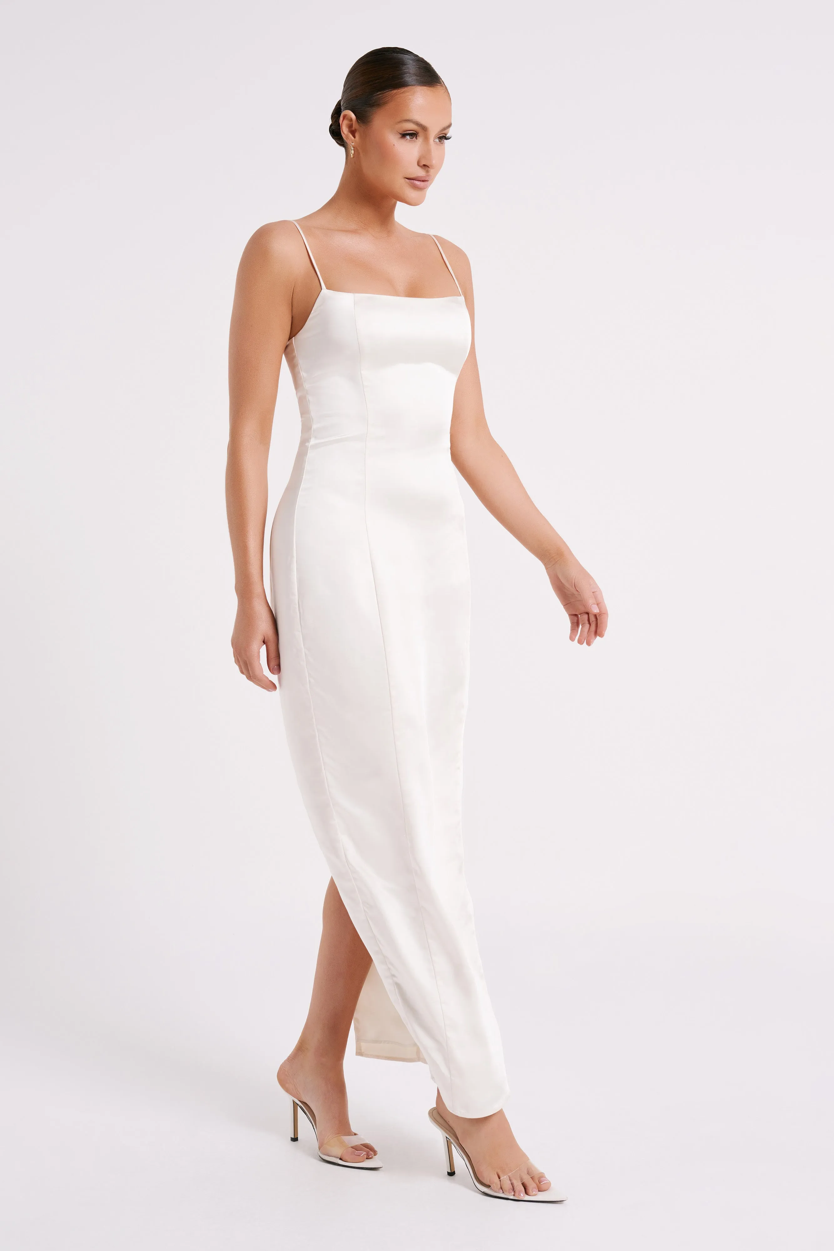 Chrisley Satin Maxi Dress With Split - Ivory sold by Meshki product image thumbnail 5