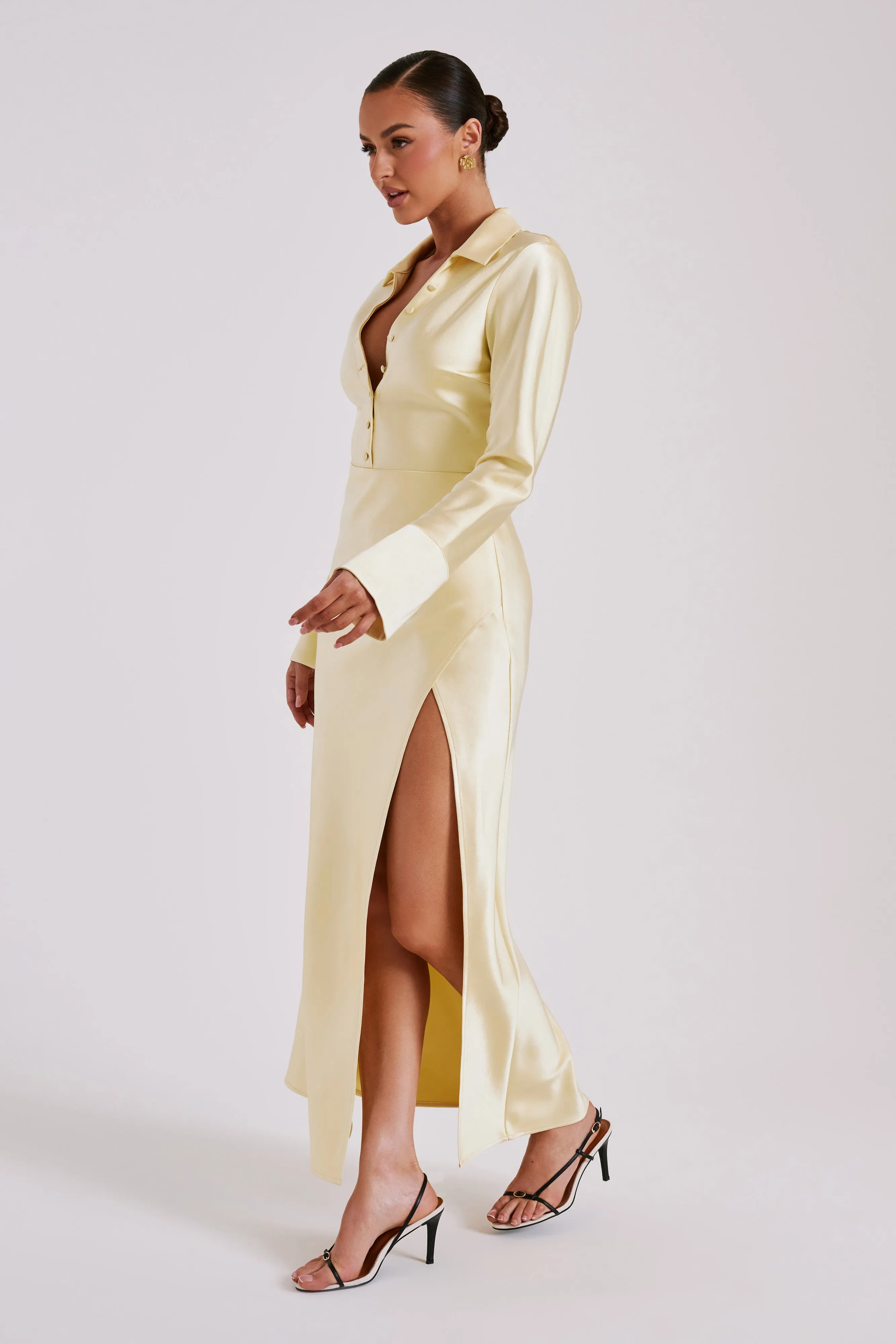 Whitley Satin Collared Maxi Dress - Butter sold by Meshki product image thumbnail 5