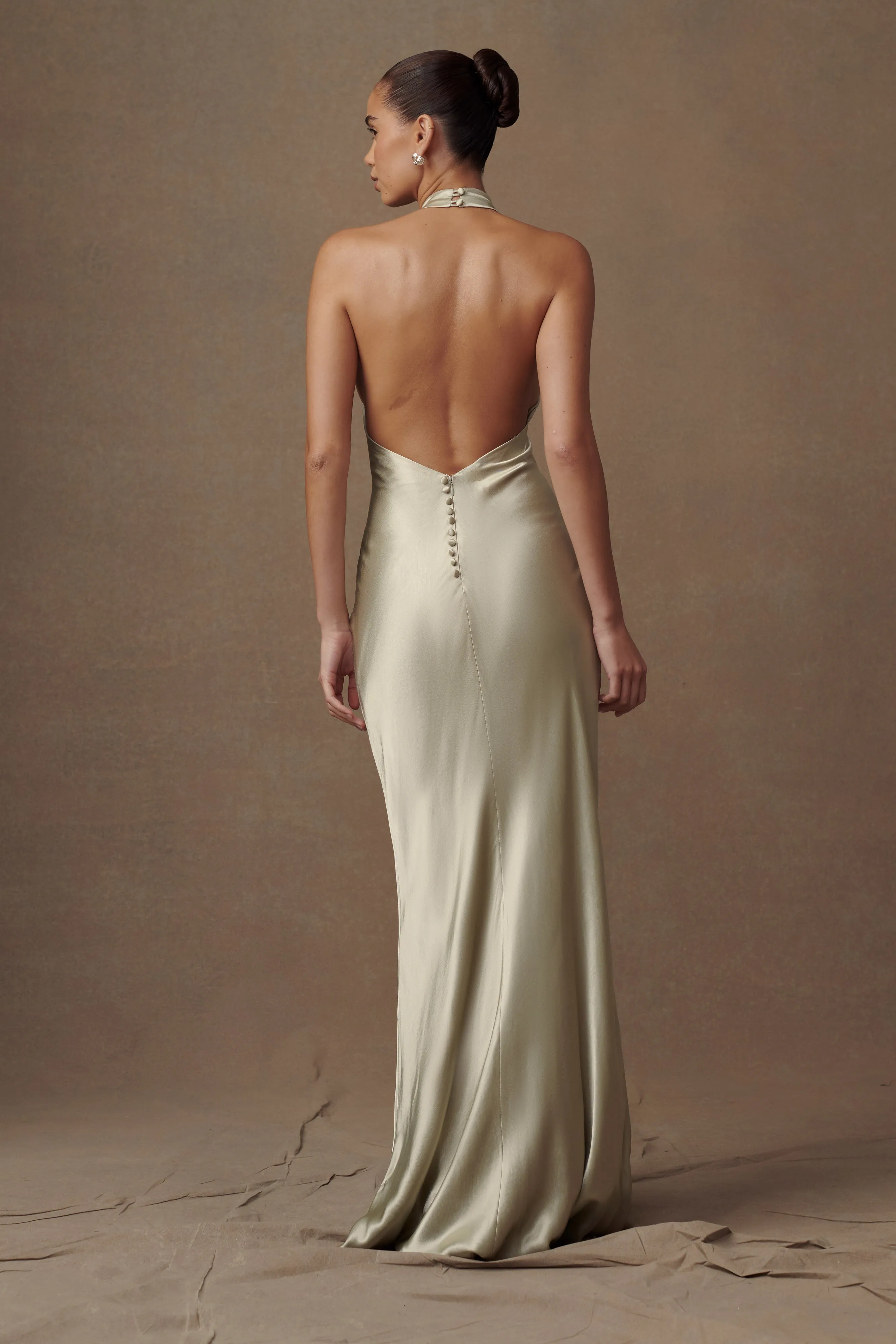 Esther Iridescent Satin Cowl Maxi Dress - Sage sold by Meshki product image thumbnail 2