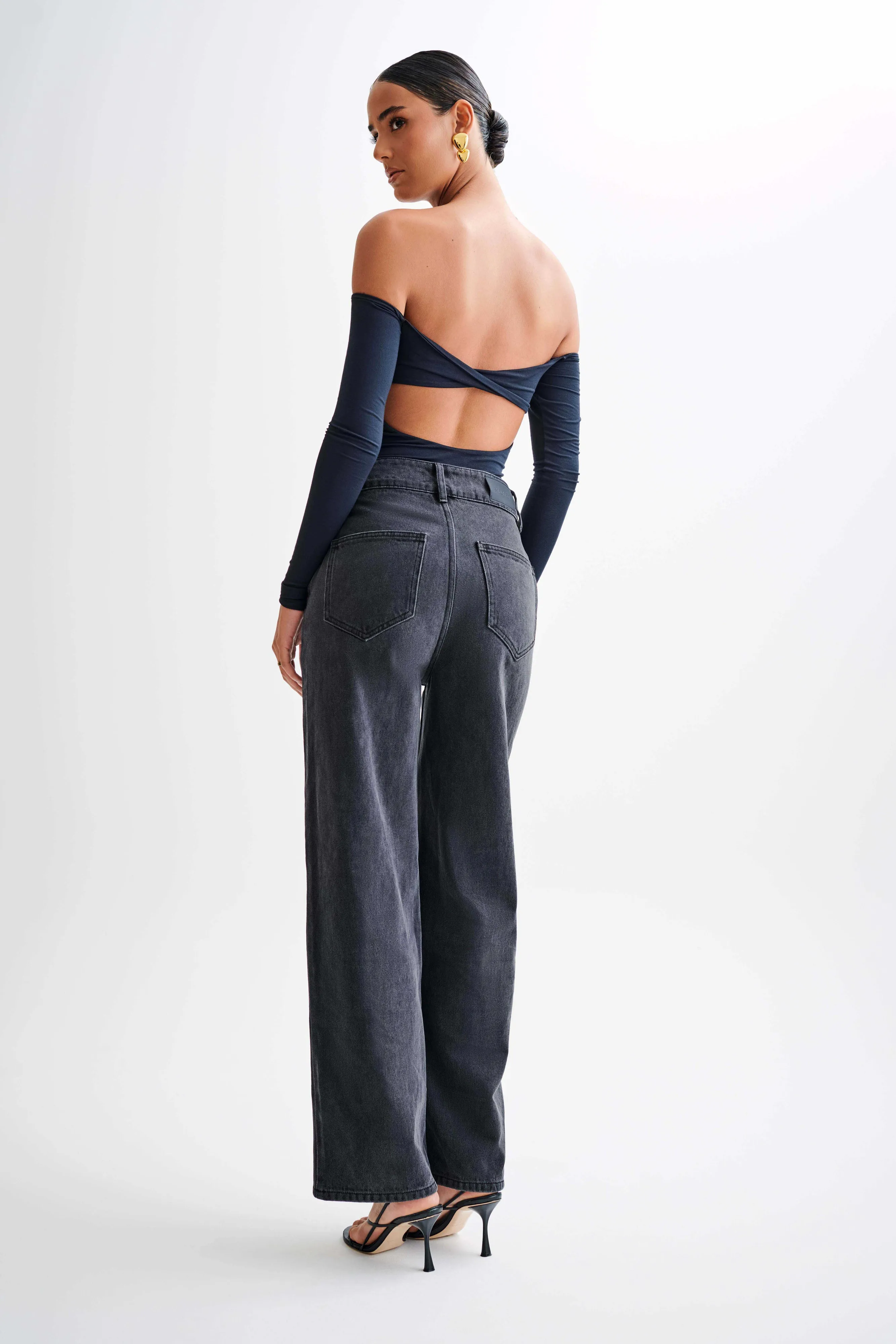 Peta Off Shoulder Modal Long Sleeve Bodysuit - Black sold by Meshki product image thumbnail 5