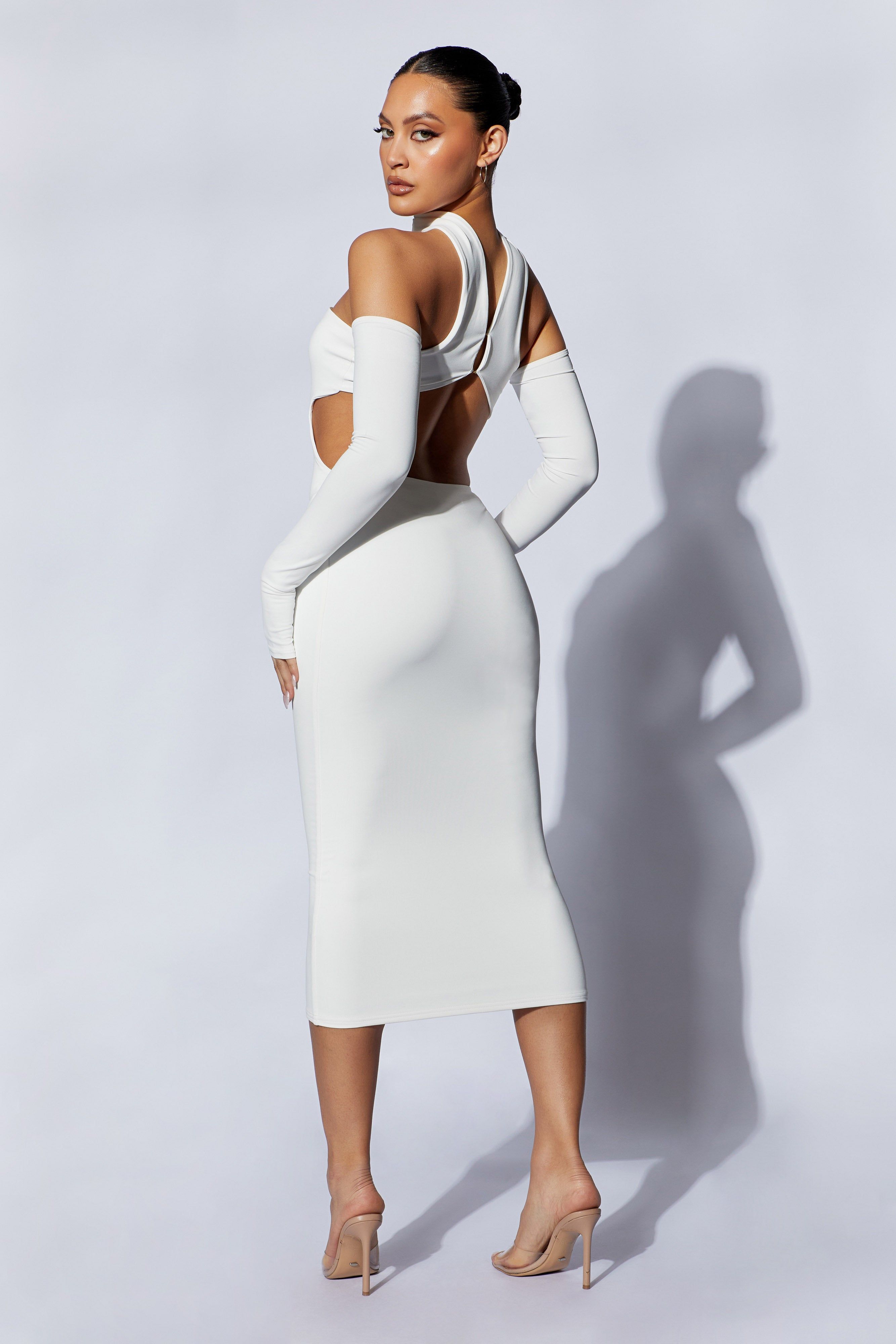 Demie Neckband Midi Dress With Fingerless Gloves - White sold by Meshki product image thumbnail 6