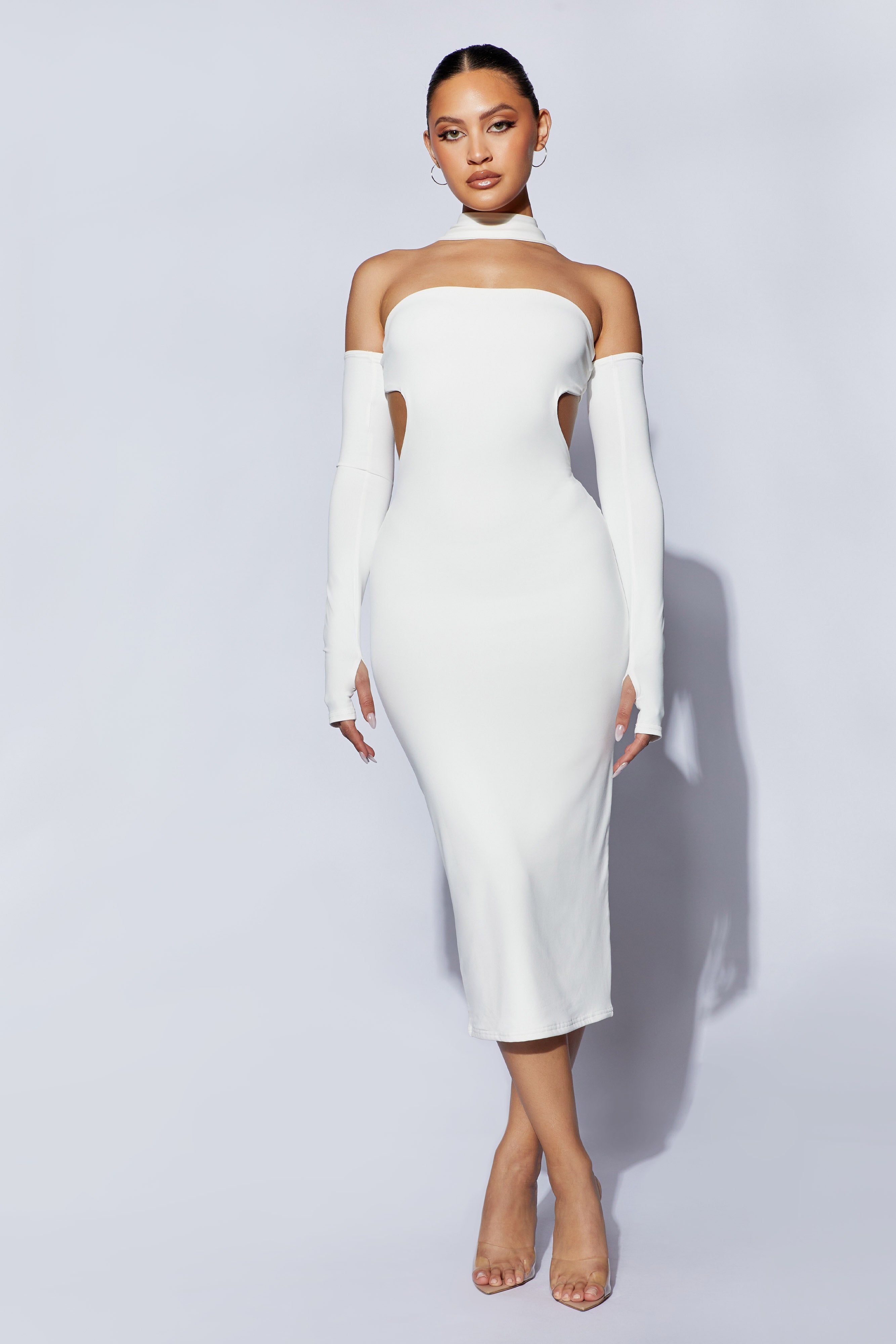 Demie Neckband Midi Dress With Fingerless Gloves - White sold by Meshki product image thumbnail 7