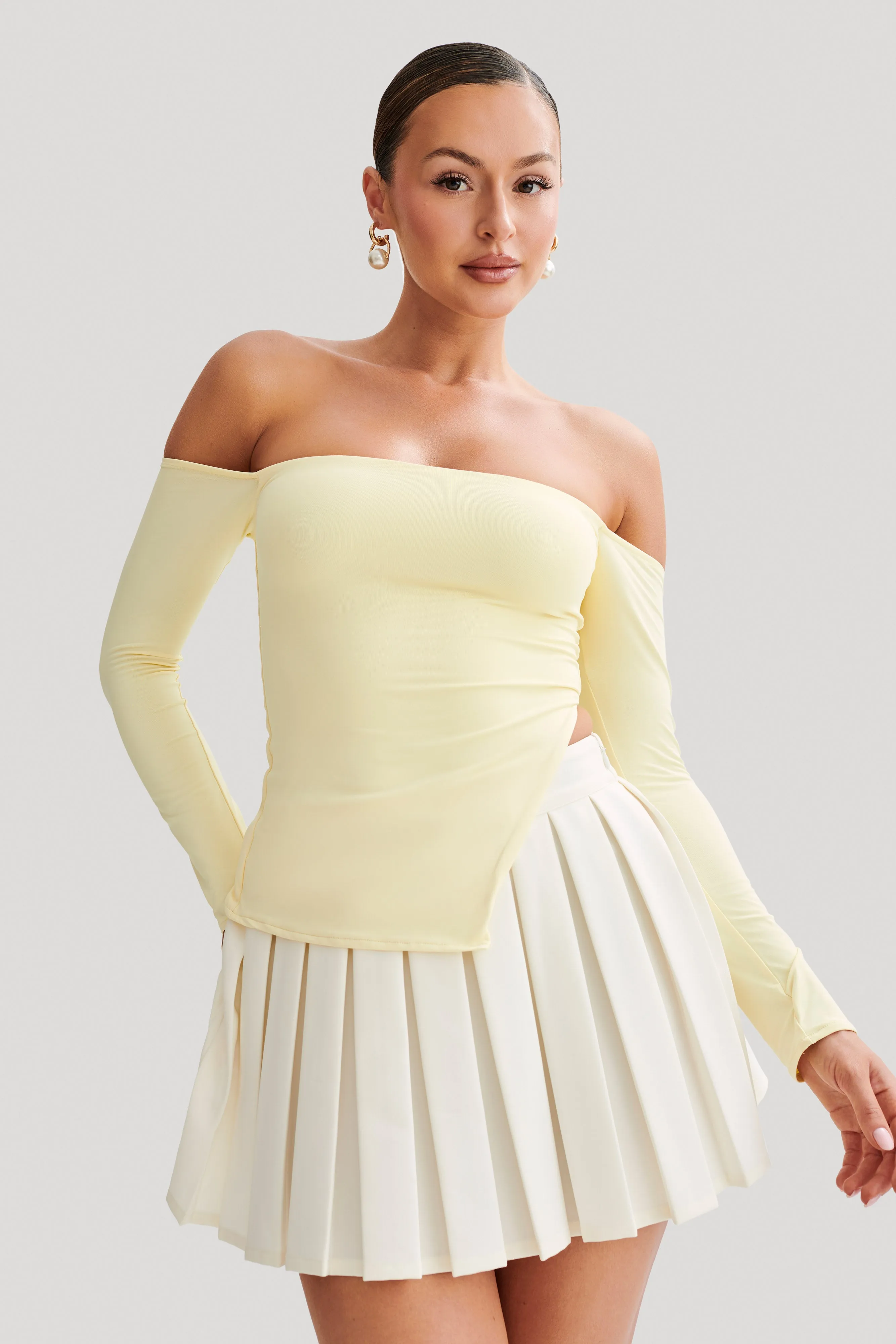 Carmen Recycled Nylon Off Shoulder Top - Lemon sold by Meshki