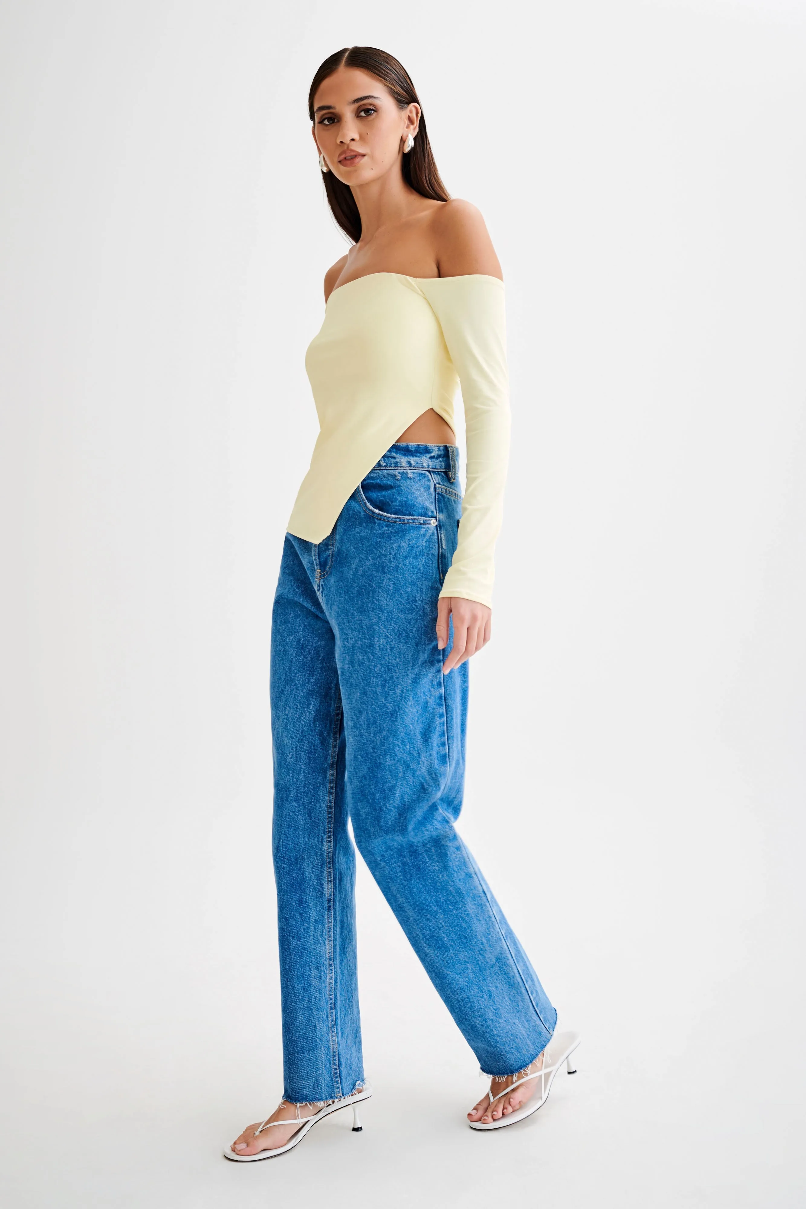 Carmen Recycled Nylon Off Shoulder Top - Lemon sold by Meshki product image thumbnail 5