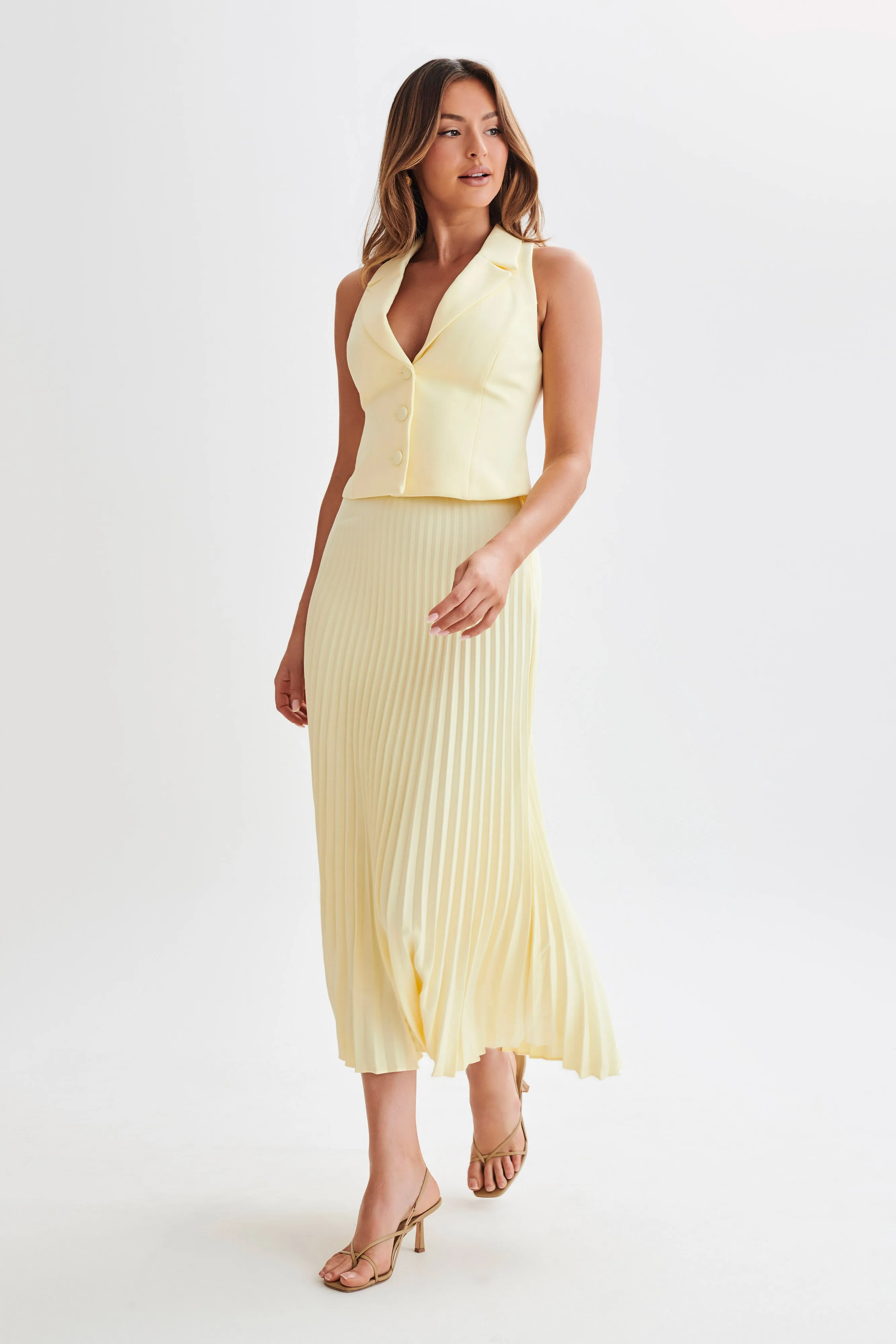 Twyla Pleated Suiting Maxi Skirt - Lemon sold by Meshki product image thumbnail 5