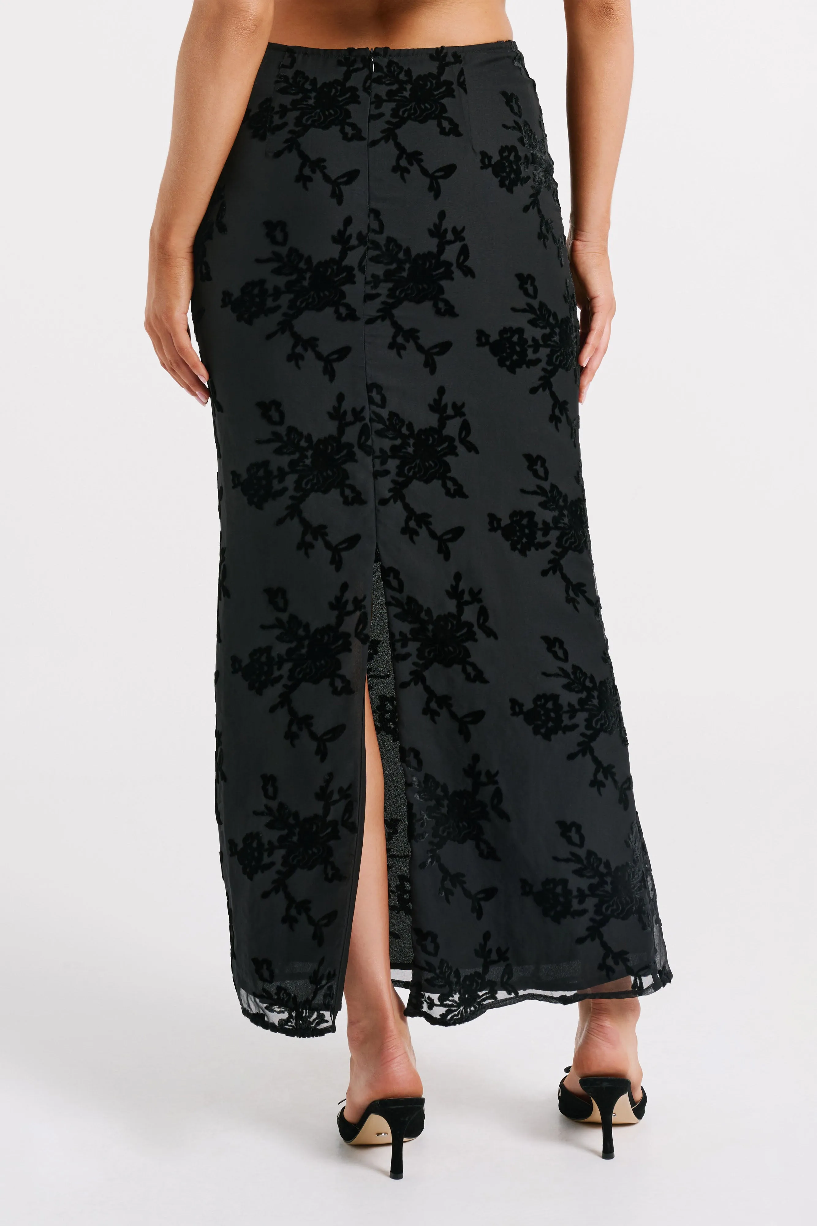 Mona Burnout Velvet Maxi Skirt - Black sold by Meshki product image thumbnail 2
