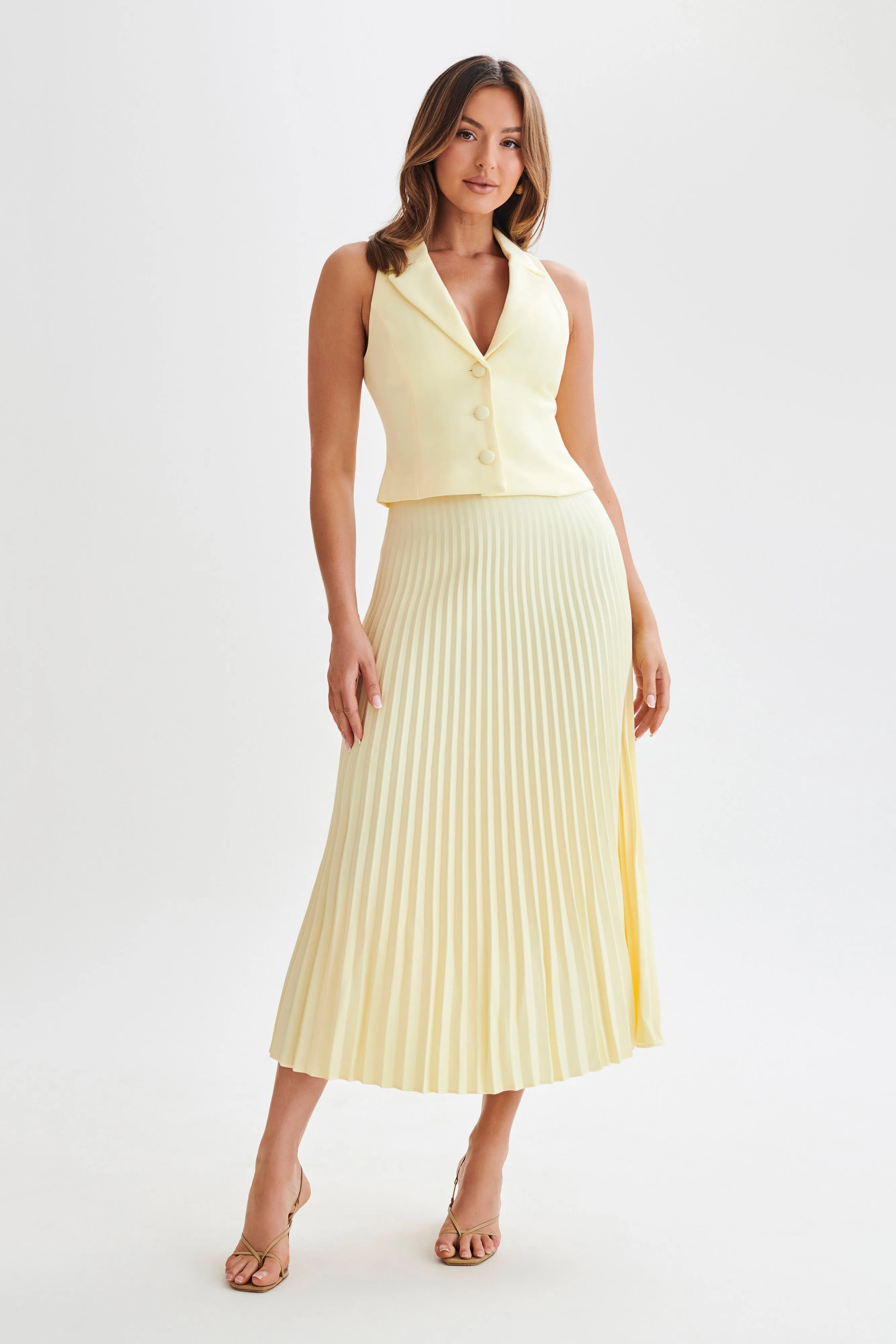 Twyla Pleated Suiting Maxi Skirt - Lemon sold by Meshki