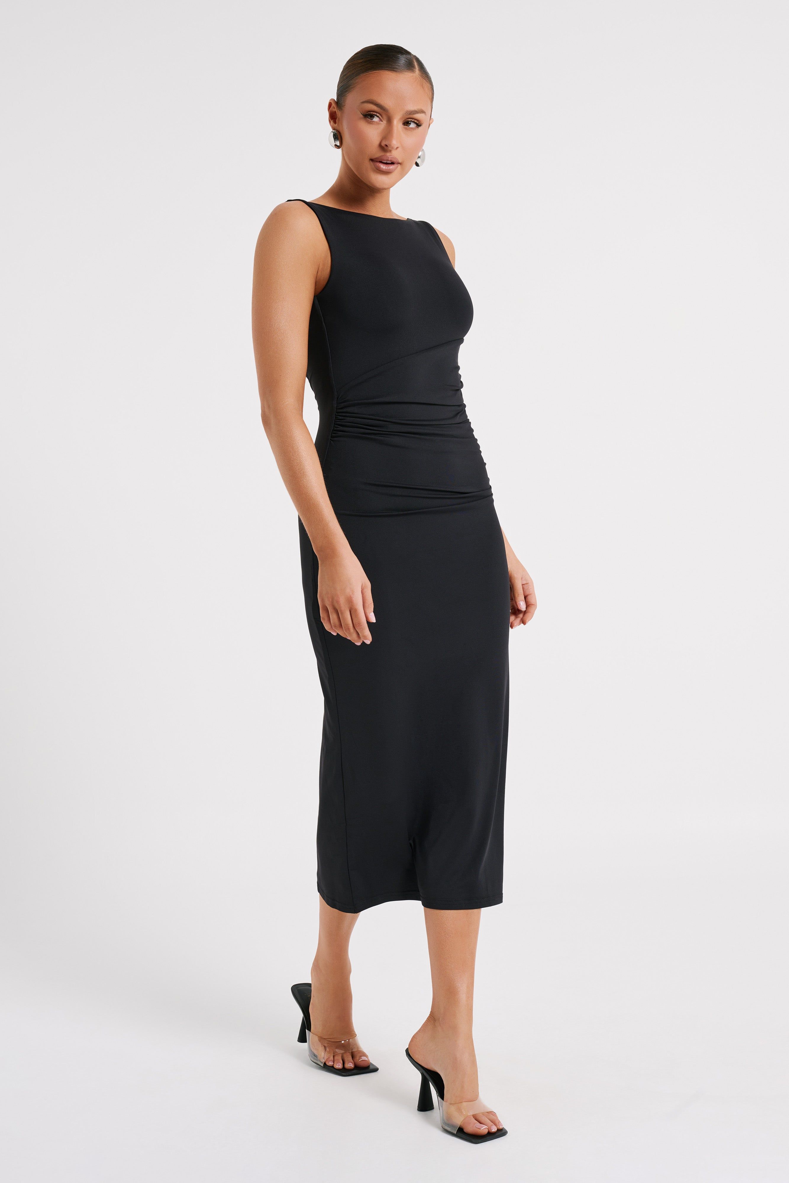 Rosita Recycled Nylon Backless Midi Dress - Black sold by Meshki product image thumbnail 4