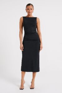 Rosita Recycled Nylon Backless Midi Dress - Black sold by Meshki