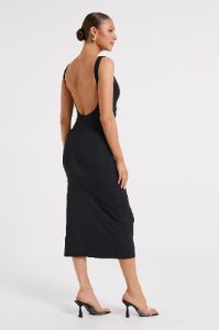 Rosita Recycled Nylon Backless Midi Dress - Black sold by Meshki