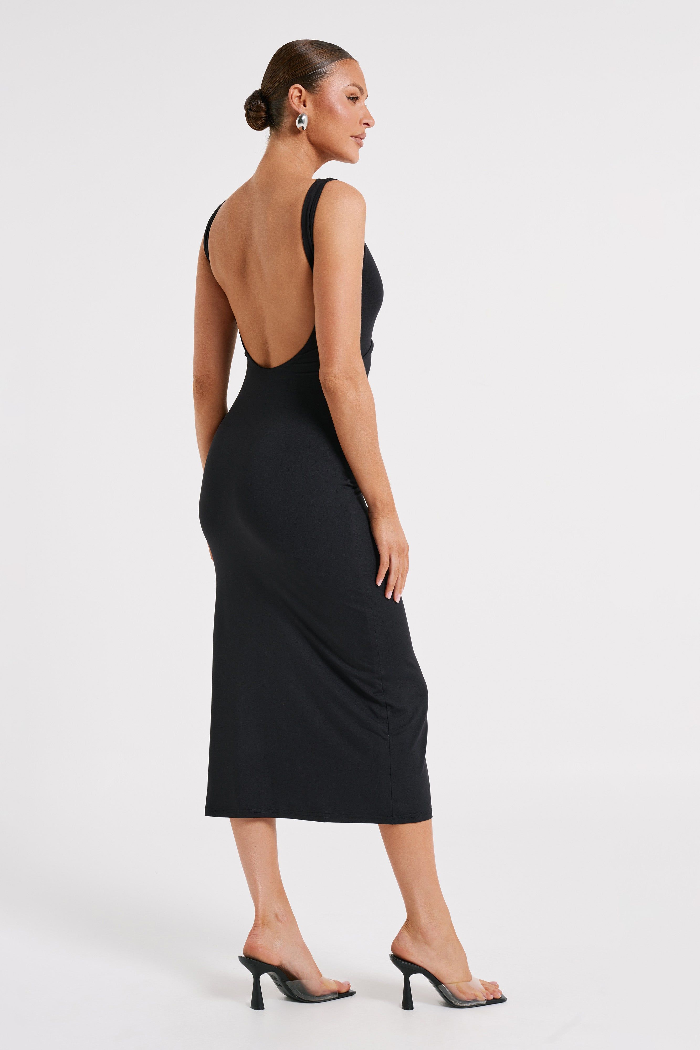 Rosita Recycled Nylon Backless Midi Dress - Black sold by Meshki product image thumbnail 5