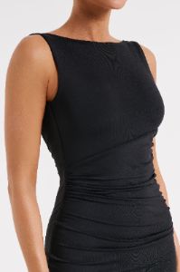 Rosita Recycled Nylon Backless Midi Dress - Black sold by Meshki