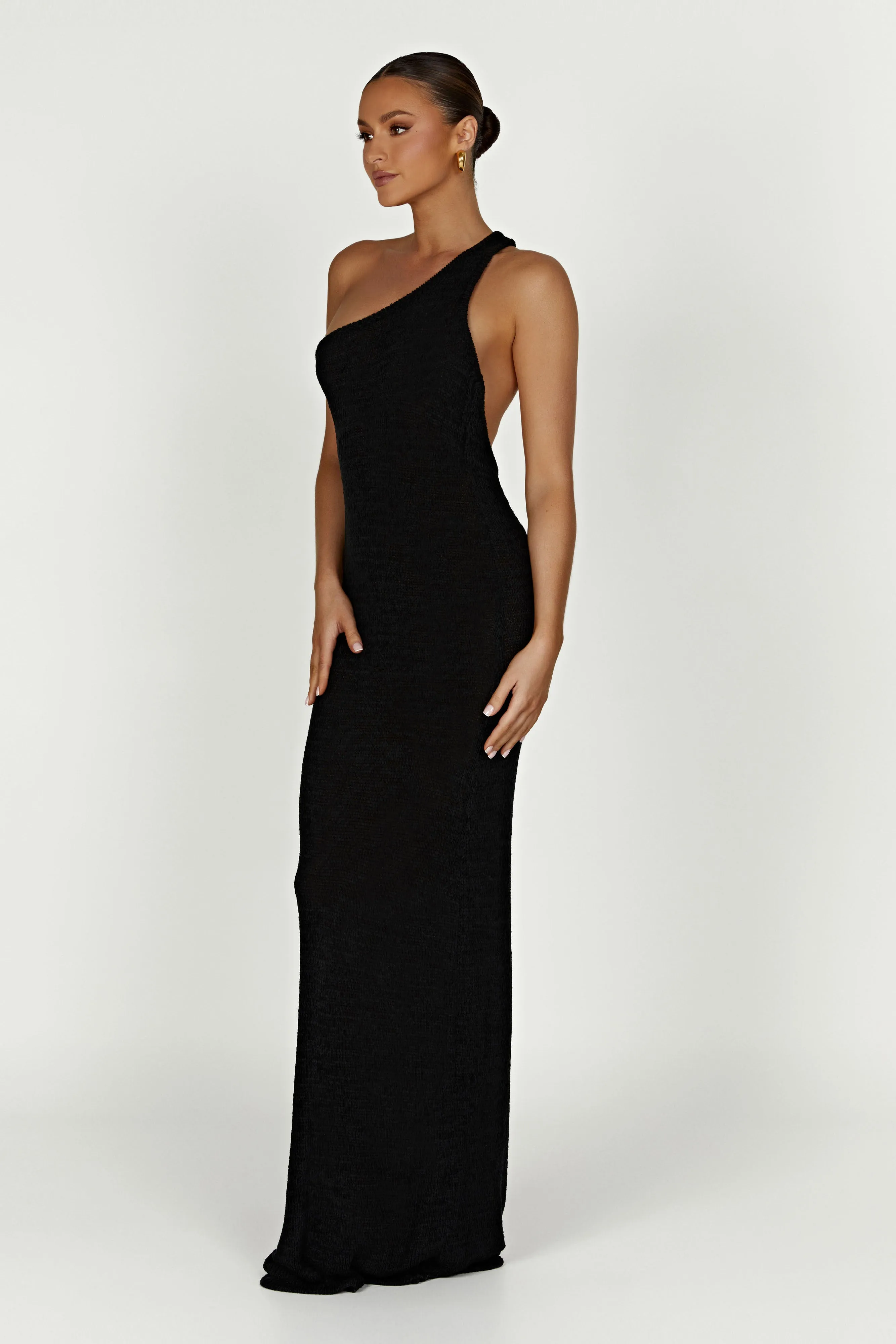 Paisley One Shoulder Knit Maxi Dress - Black sold by Meshki product image thumbnail 4