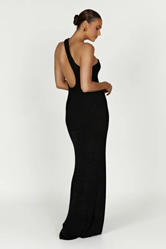 Paisley One Shoulder Knit Maxi Dress - Black sold by Meshki