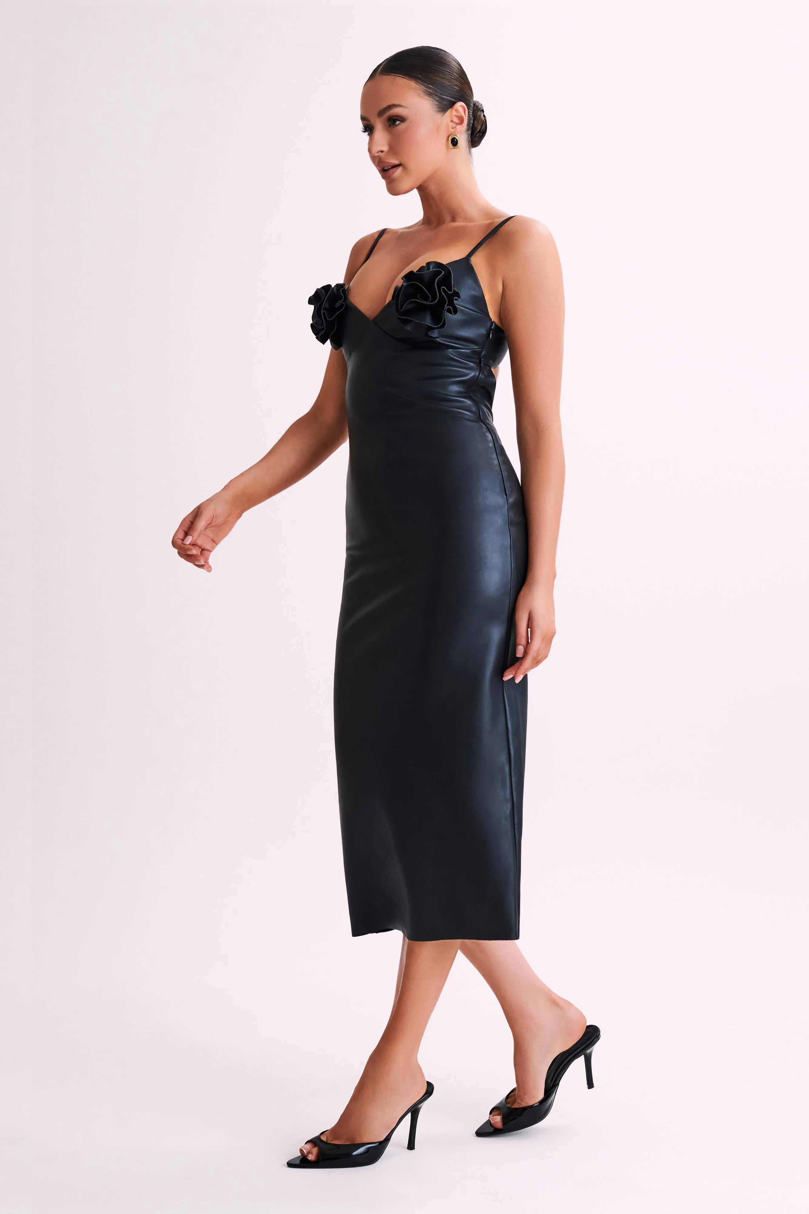 Mariam Faux Leather Rose Midi Dress - Black sold by Meshki product image thumbnail 4