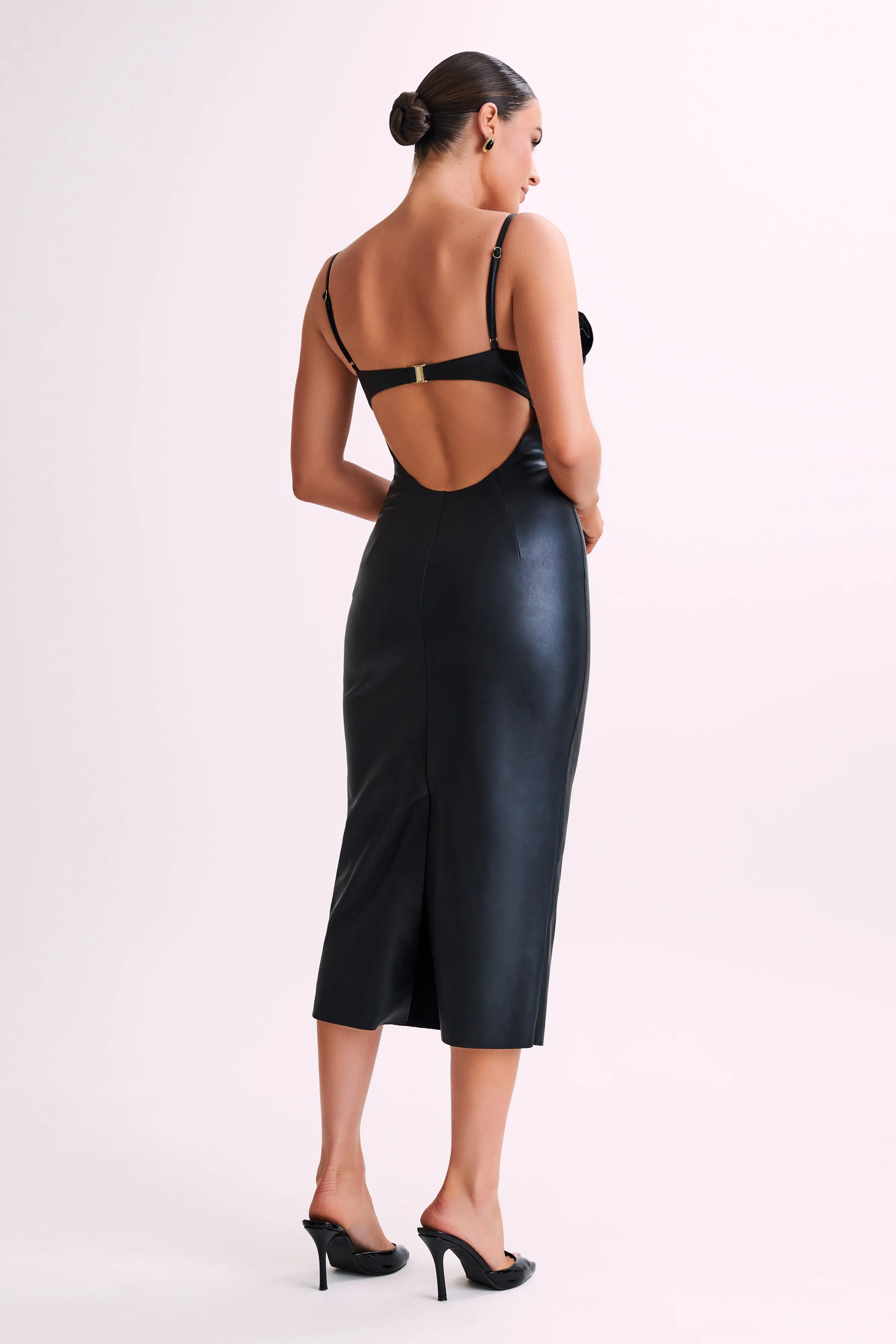 Mariam Faux Leather Rose Midi Dress - Black sold by Meshki product image thumbnail 3