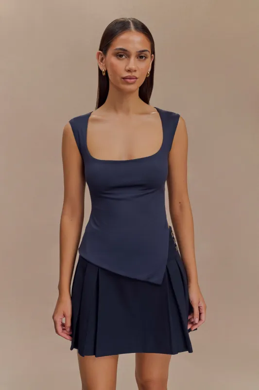 Lisette Asymmetric Recycled Nylon Top - Dark Navy sold by Meshki