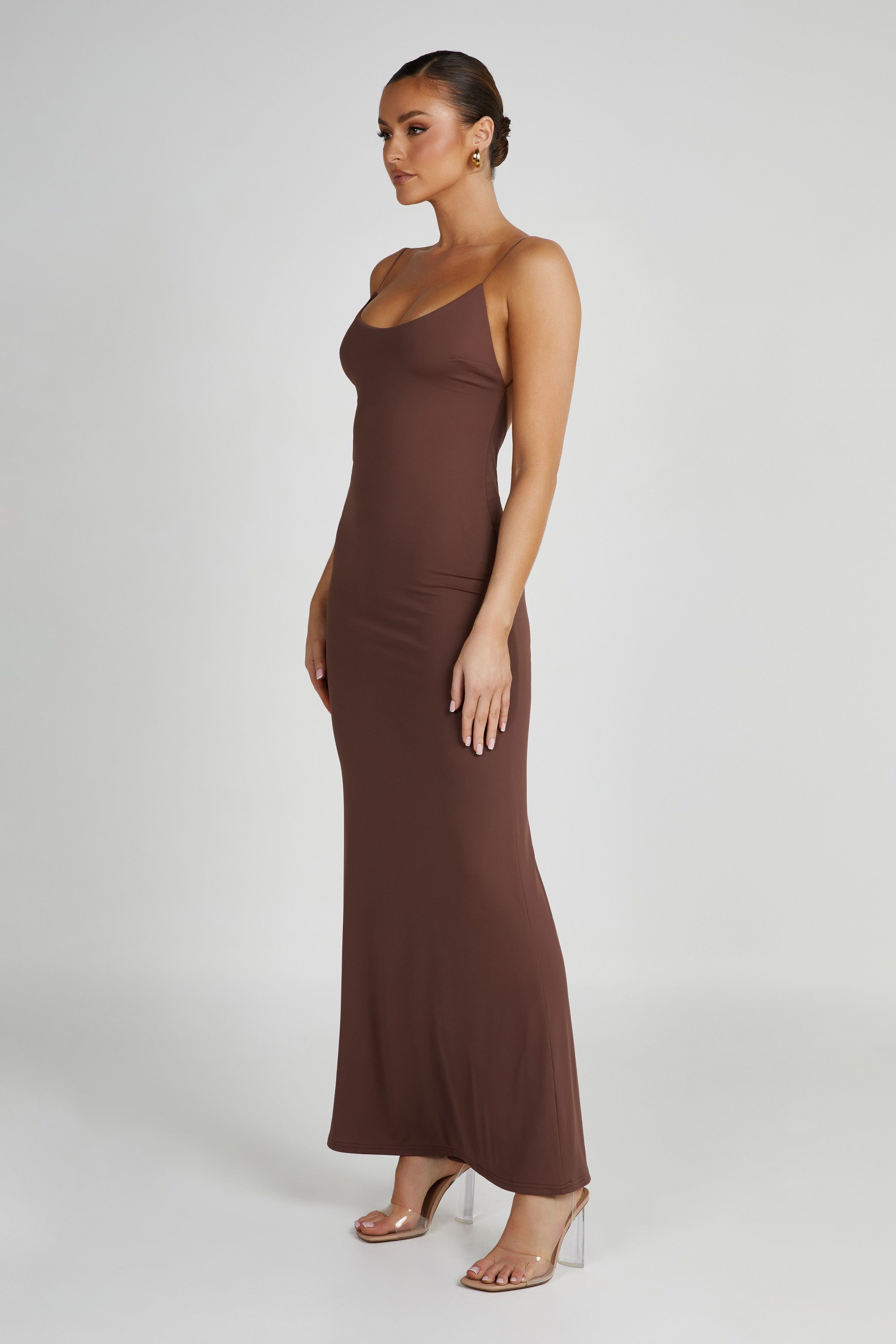Nikkita Recycled Nylon Strappy Maxi Dress - Mocha sold by Meshki product image thumbnail 3