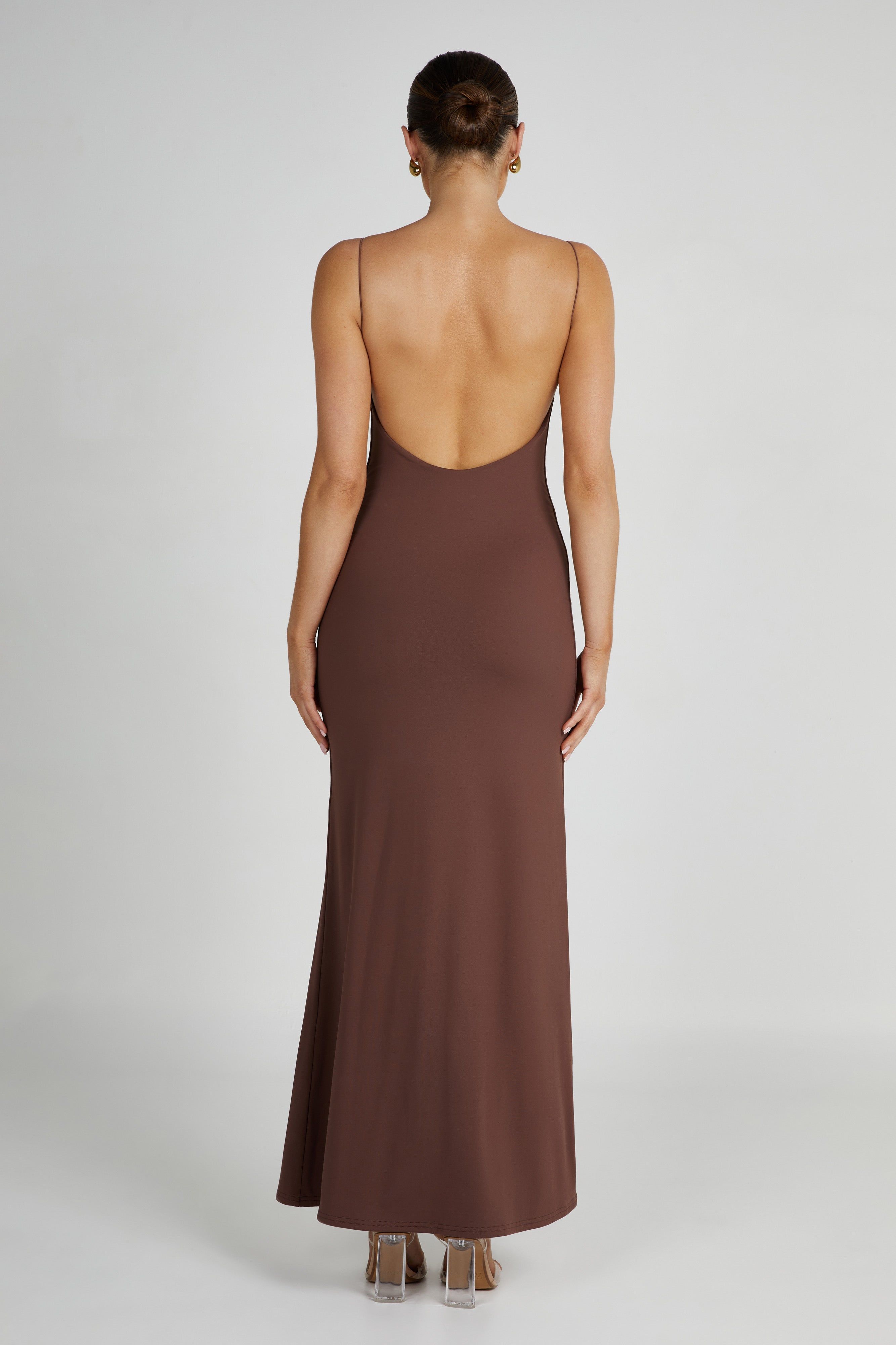 Nikkita Recycled Nylon Strappy Maxi Dress - Mocha sold by Meshki product image thumbnail 5