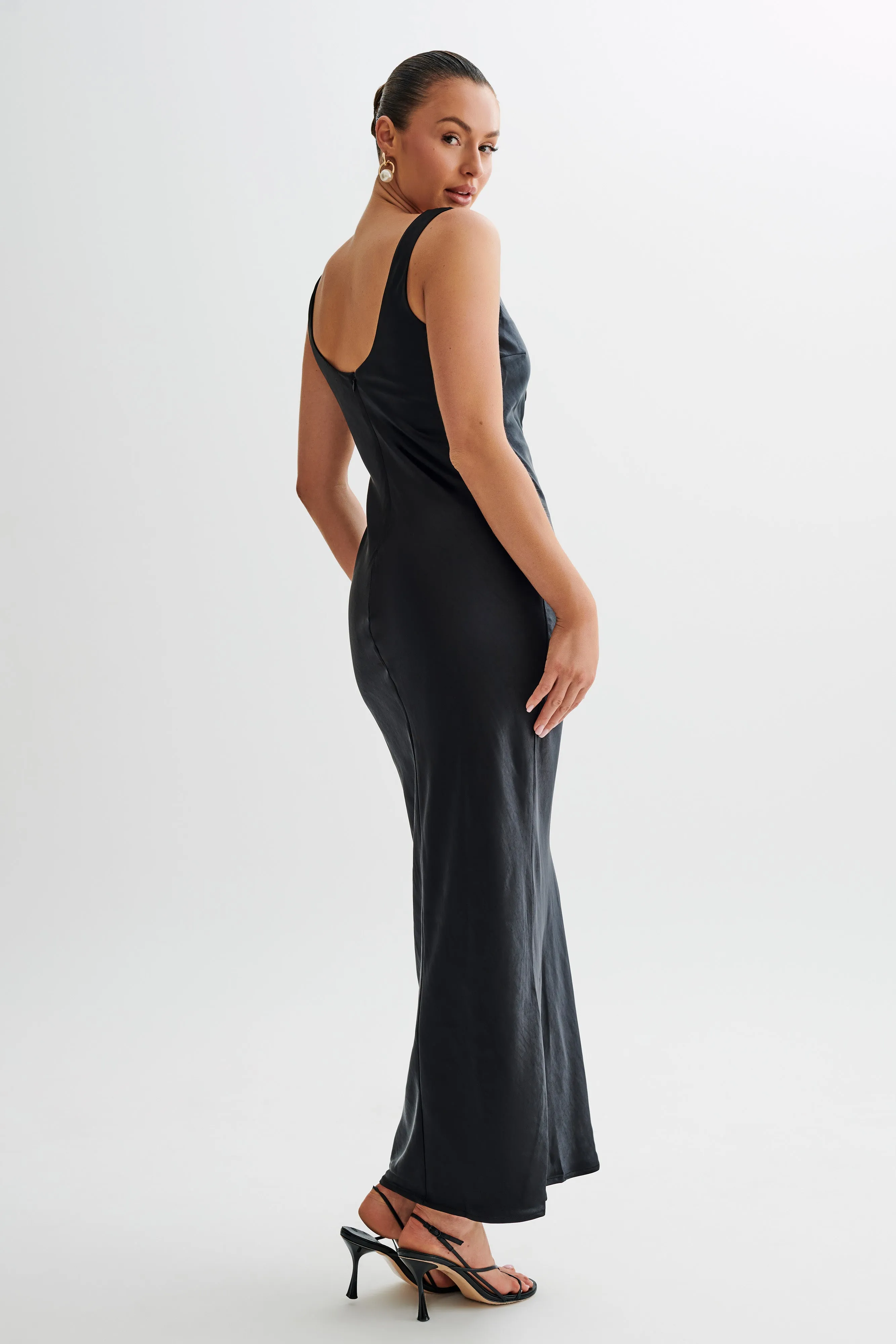 Aubrie Keyhole Satin Maxi Dress - Black sold by Meshki product image thumbnail 2