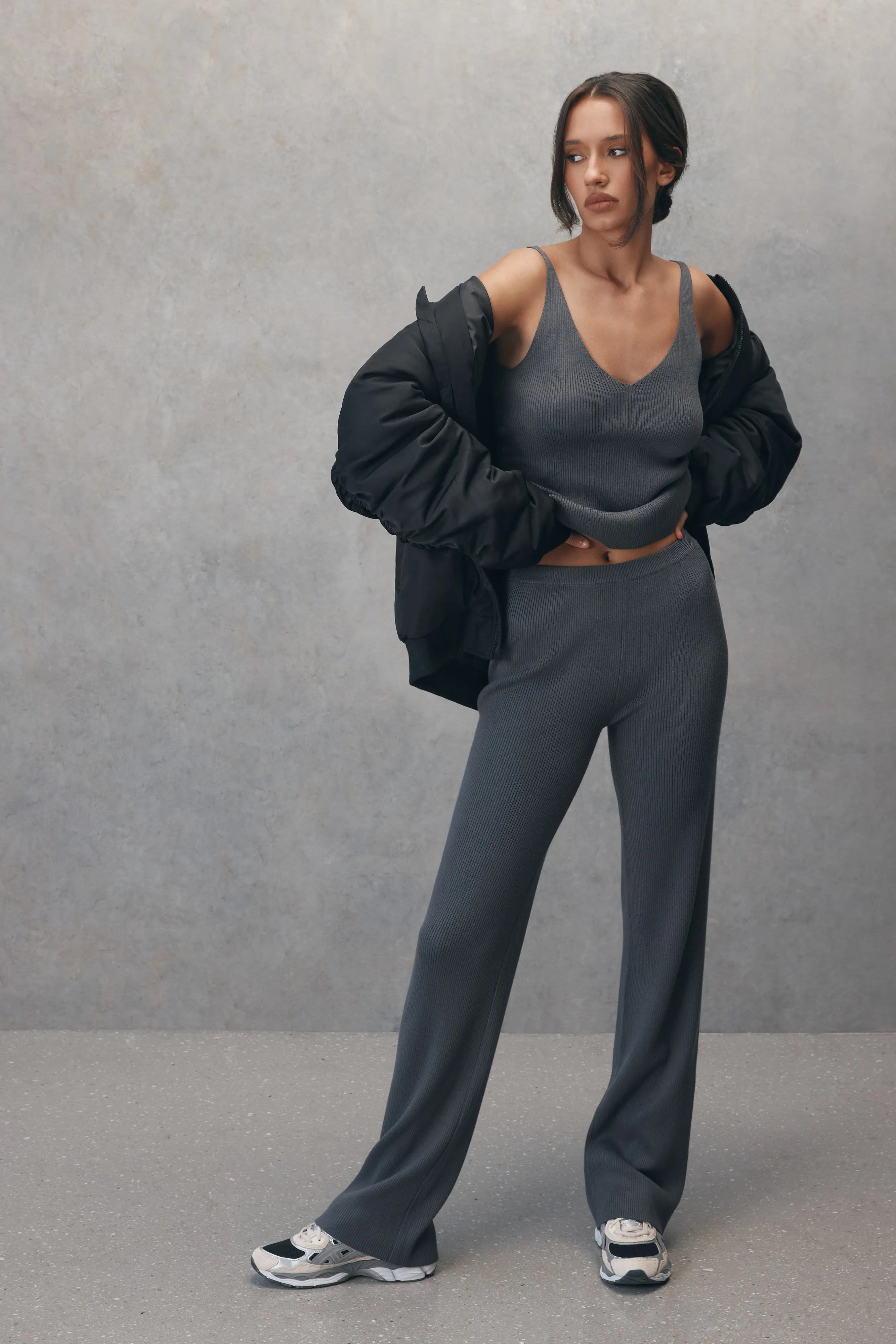 Linnie Straight Leg Knit Pant - Charcoal sold by Meshki product image thumbnail 3