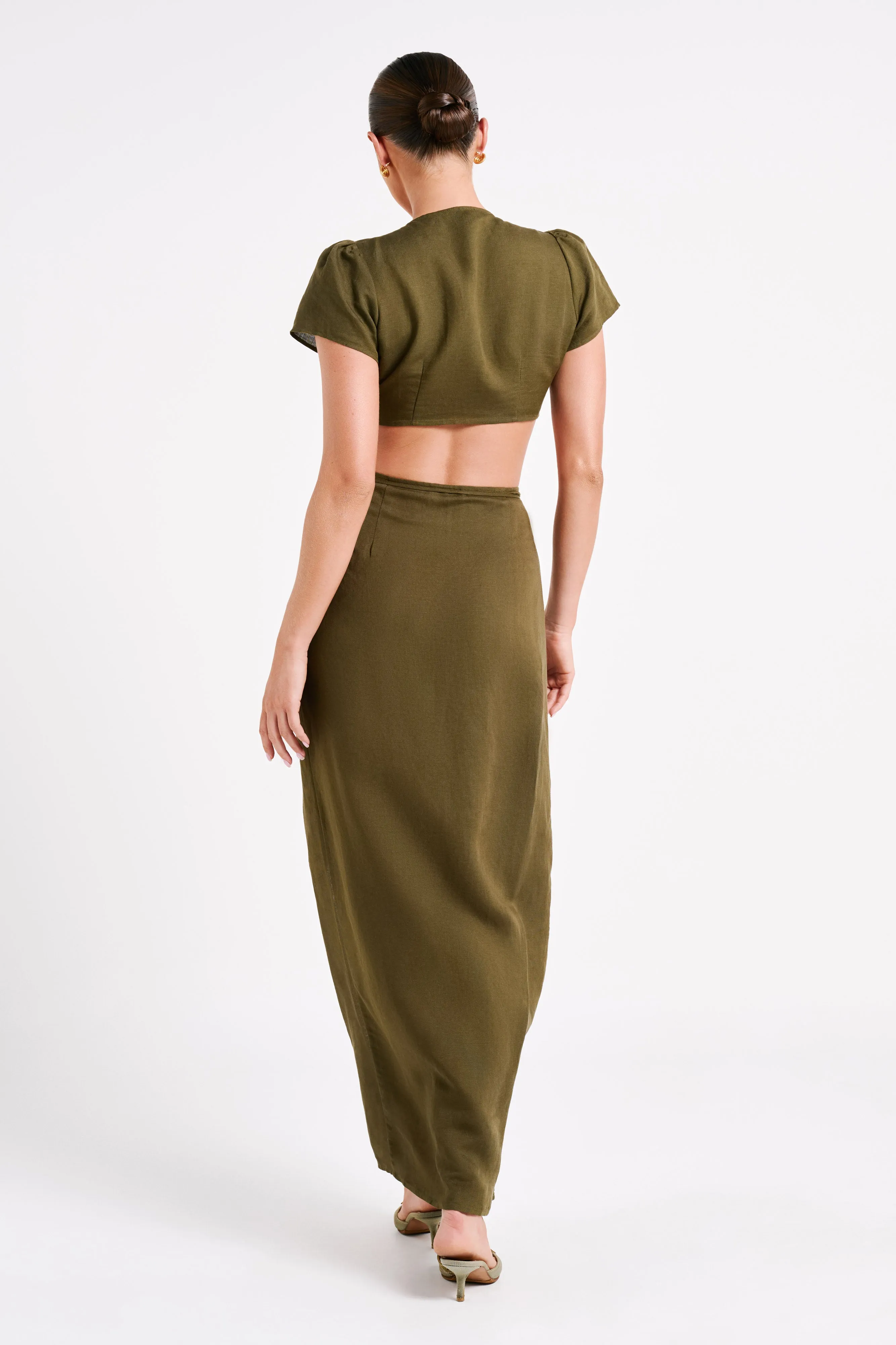 Fatima Linen Crop Top - Khaki sold by Meshki product image thumbnail 4
