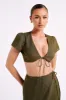 Fatima Linen Crop Top - Khaki sold by Meshki