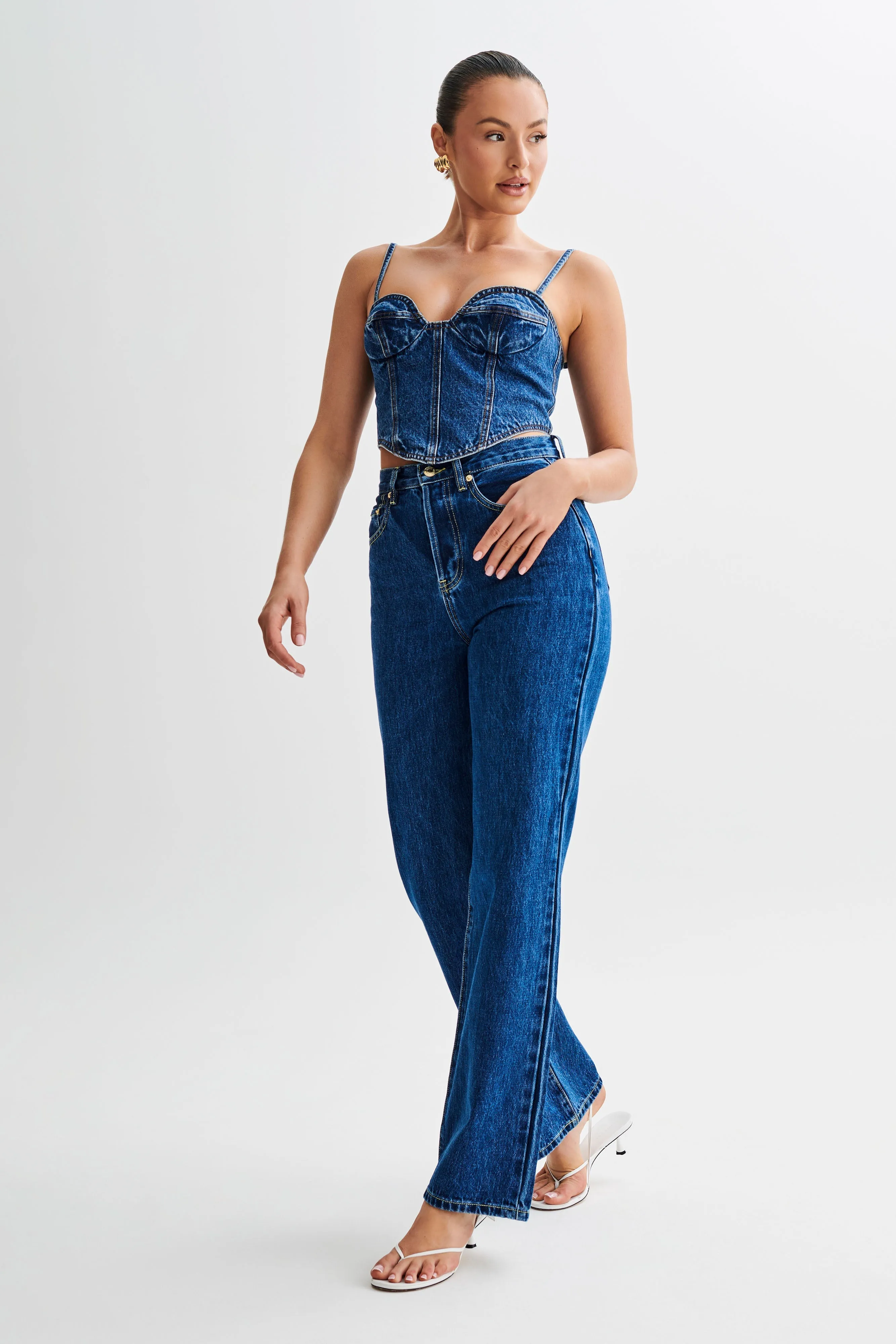 Lana Denim Cupped Corset Top - Dark Blue sold by Meshki product image thumbnail 5